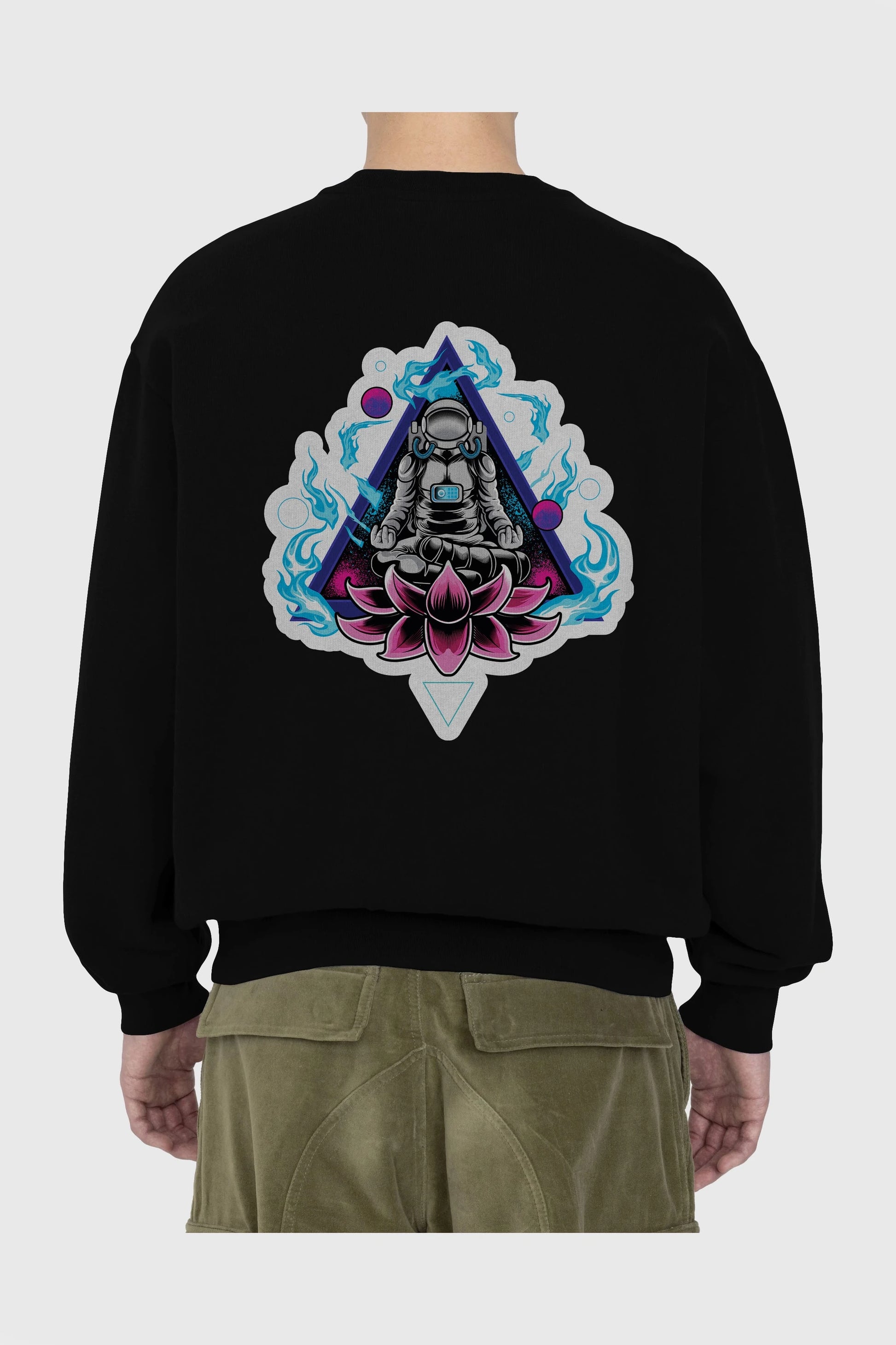 Astronaut Meditation Sticker Arka Baskılı Oversize Sweatshirt Erkek Kadın Unisex