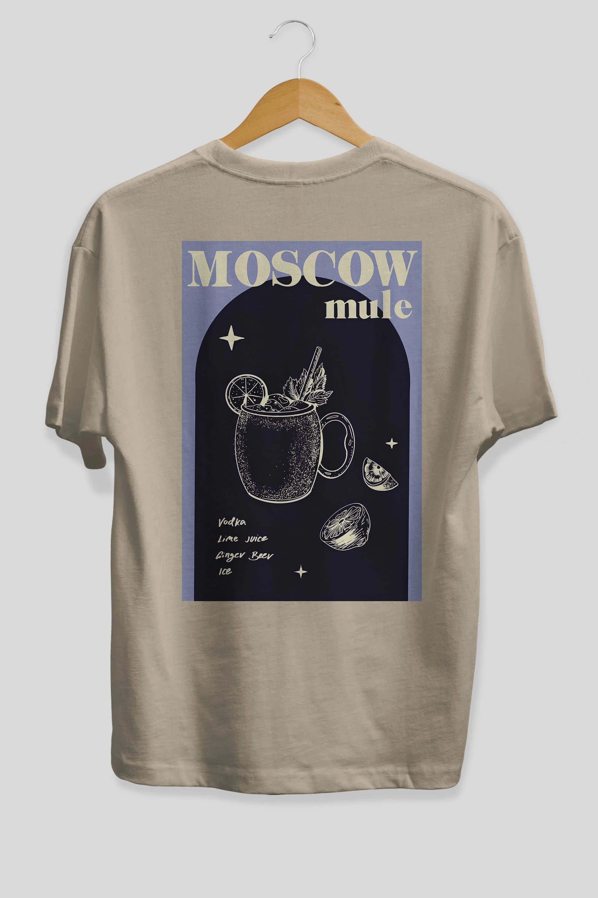 Moscow Mule Arka Baskılı Oversize t-shirt Erkek Kadın Unisex %100 Pamuk Bisiklet Yaka tişort