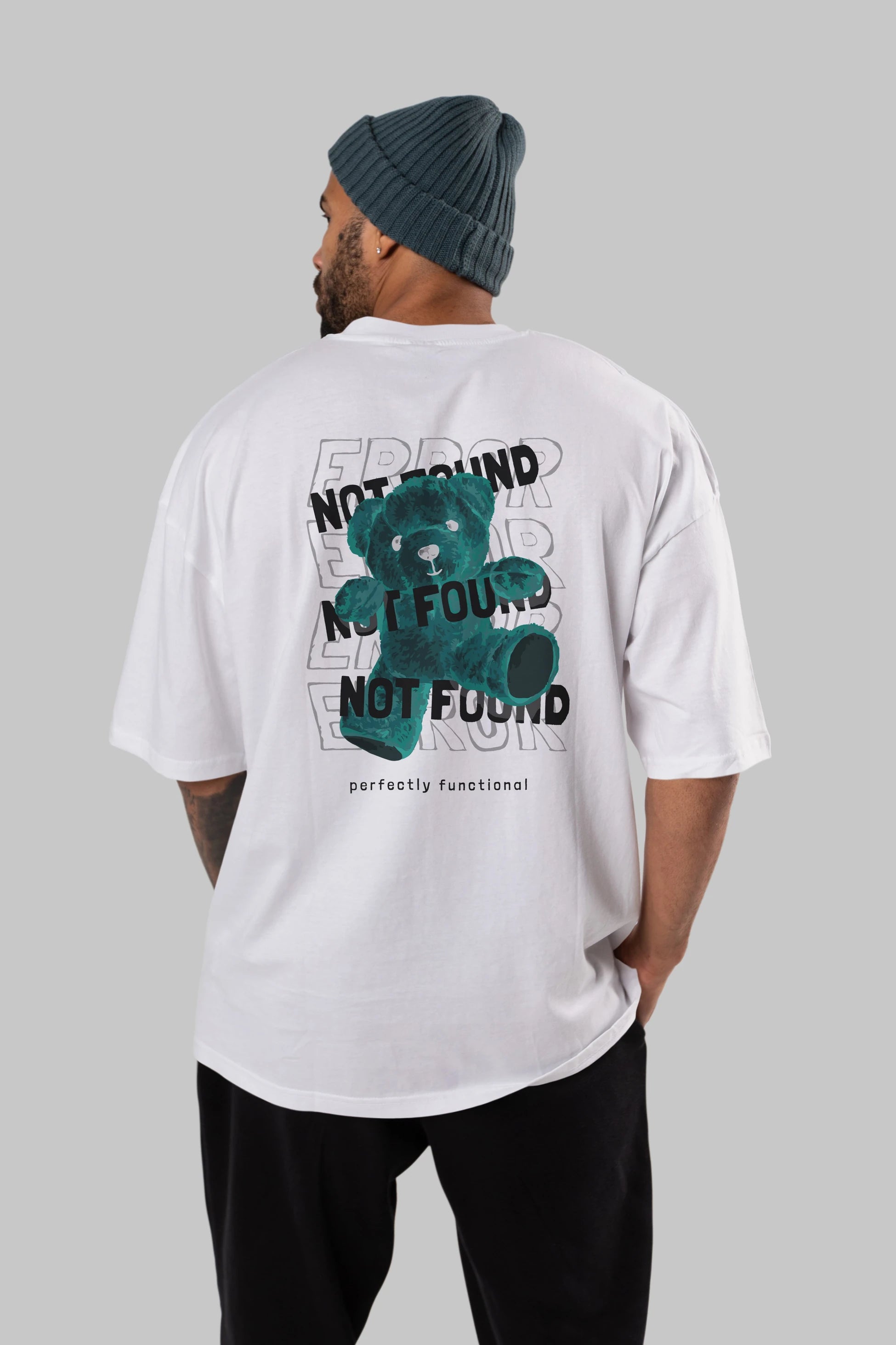 Error Not Found Bear Arka Baskılı Oversize t-shirt Erkek Kadın Unisex
