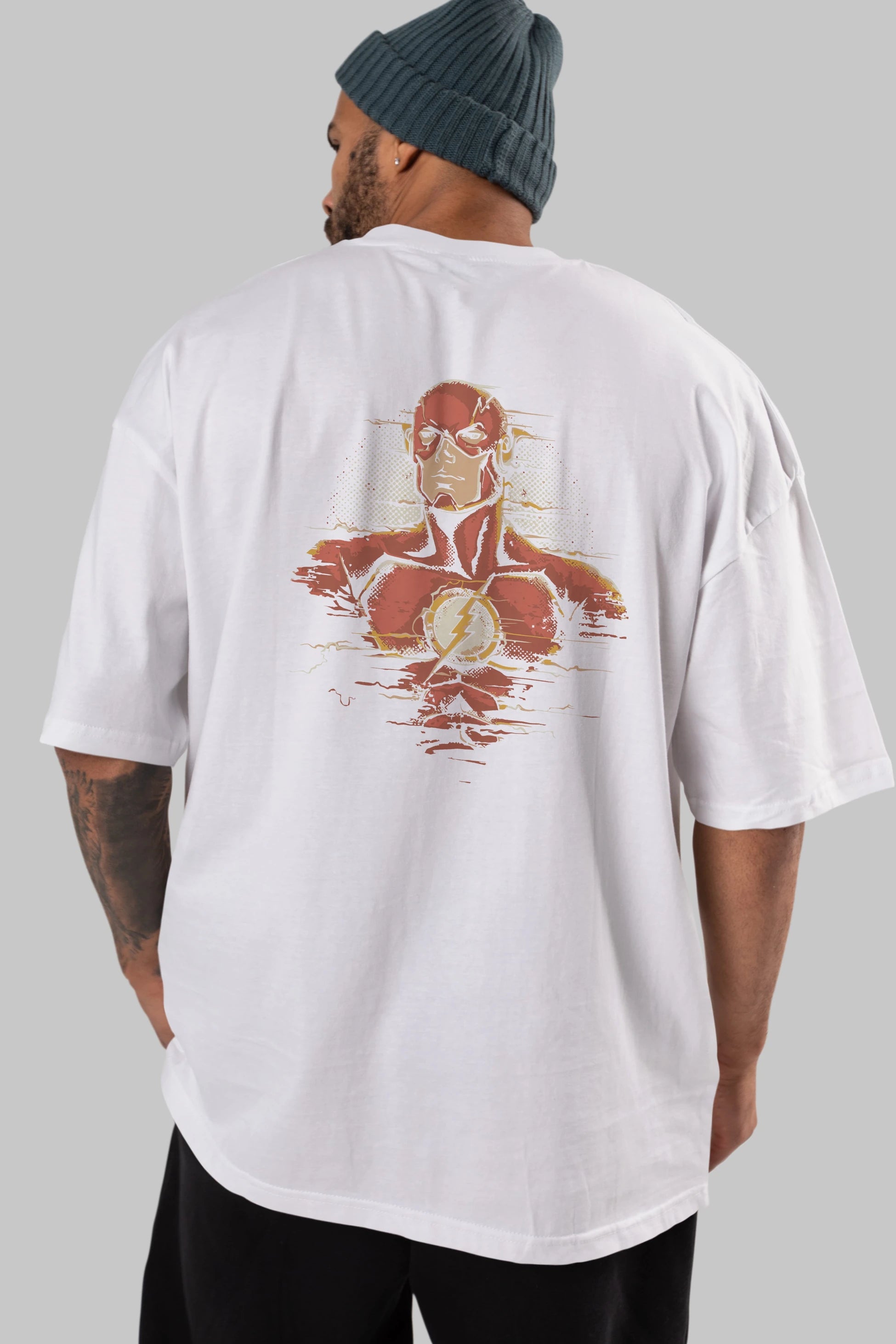 Flash Avengers Arka Baskılı Oversize t-shirt Erkek Kadın Unisex %100 Pamuk Bisiklet Yaka tişort