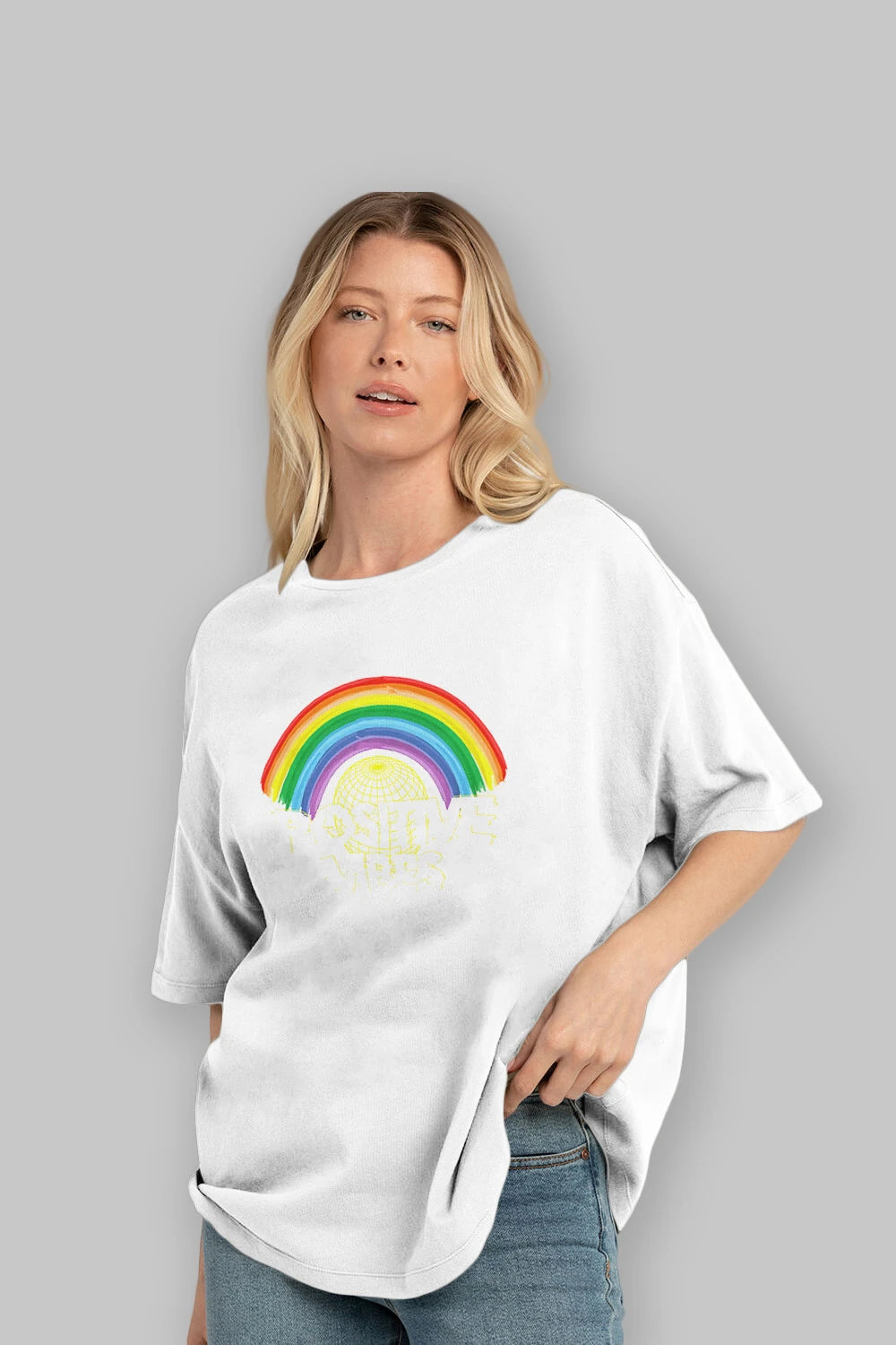 Positive Vibes Ön Baskılı Oversize t-shirt Erkek Kadın Unisex