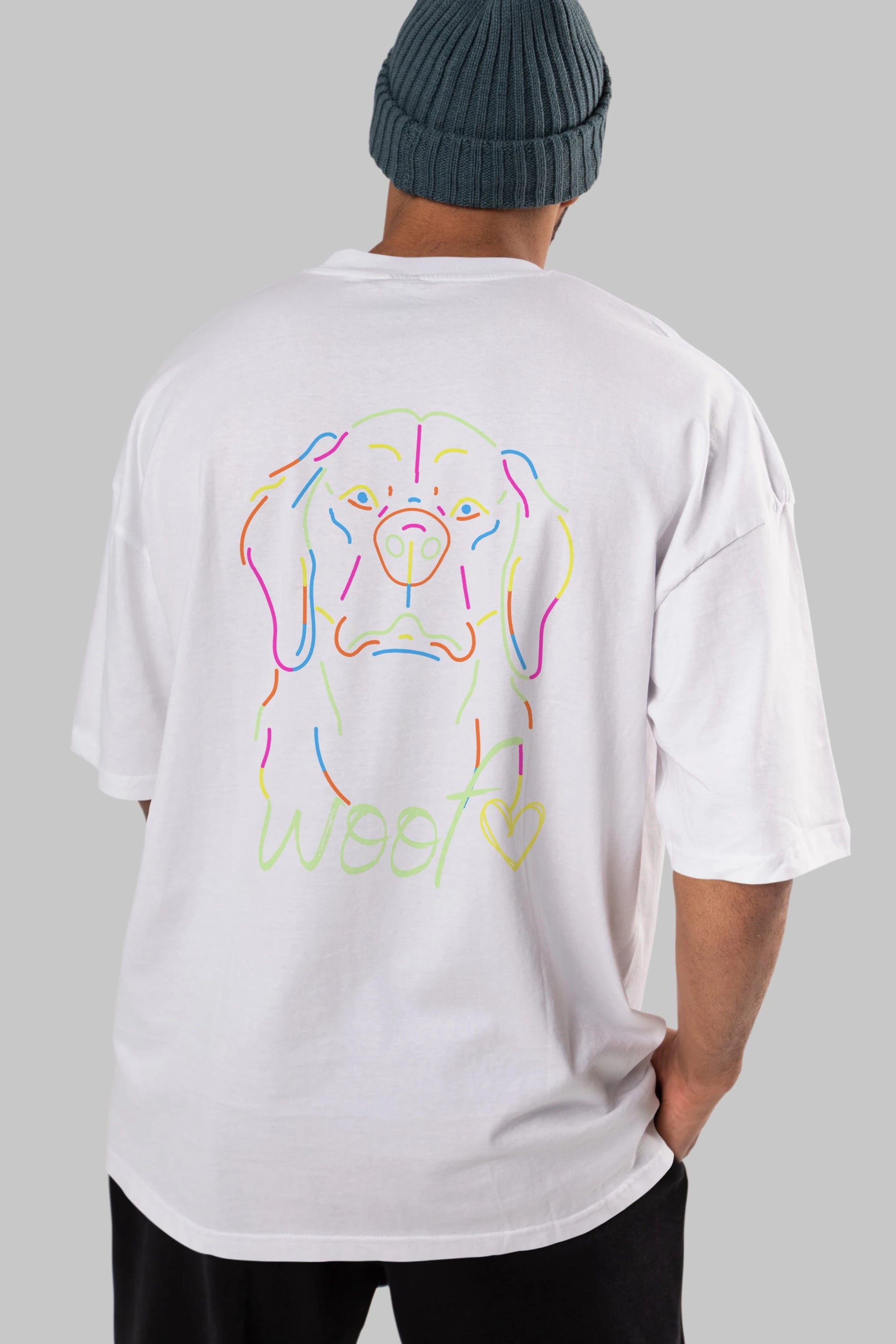 Neon Dog Arka Baskılı Oversize t-shirt Erkek Kadın Unisex