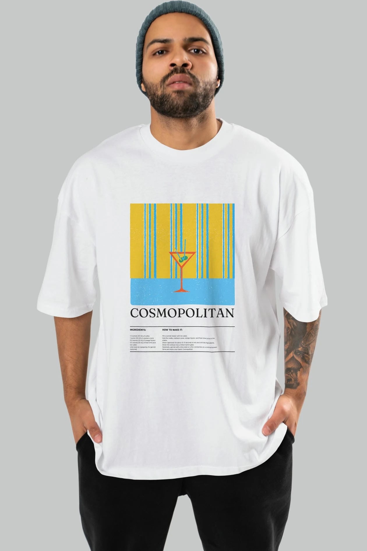 Cosmopolitan Kokteyl Ön Baskılı Oversize t-shirt Erkek Kadın %100 Pamuk Bisiklet Yaka tişort