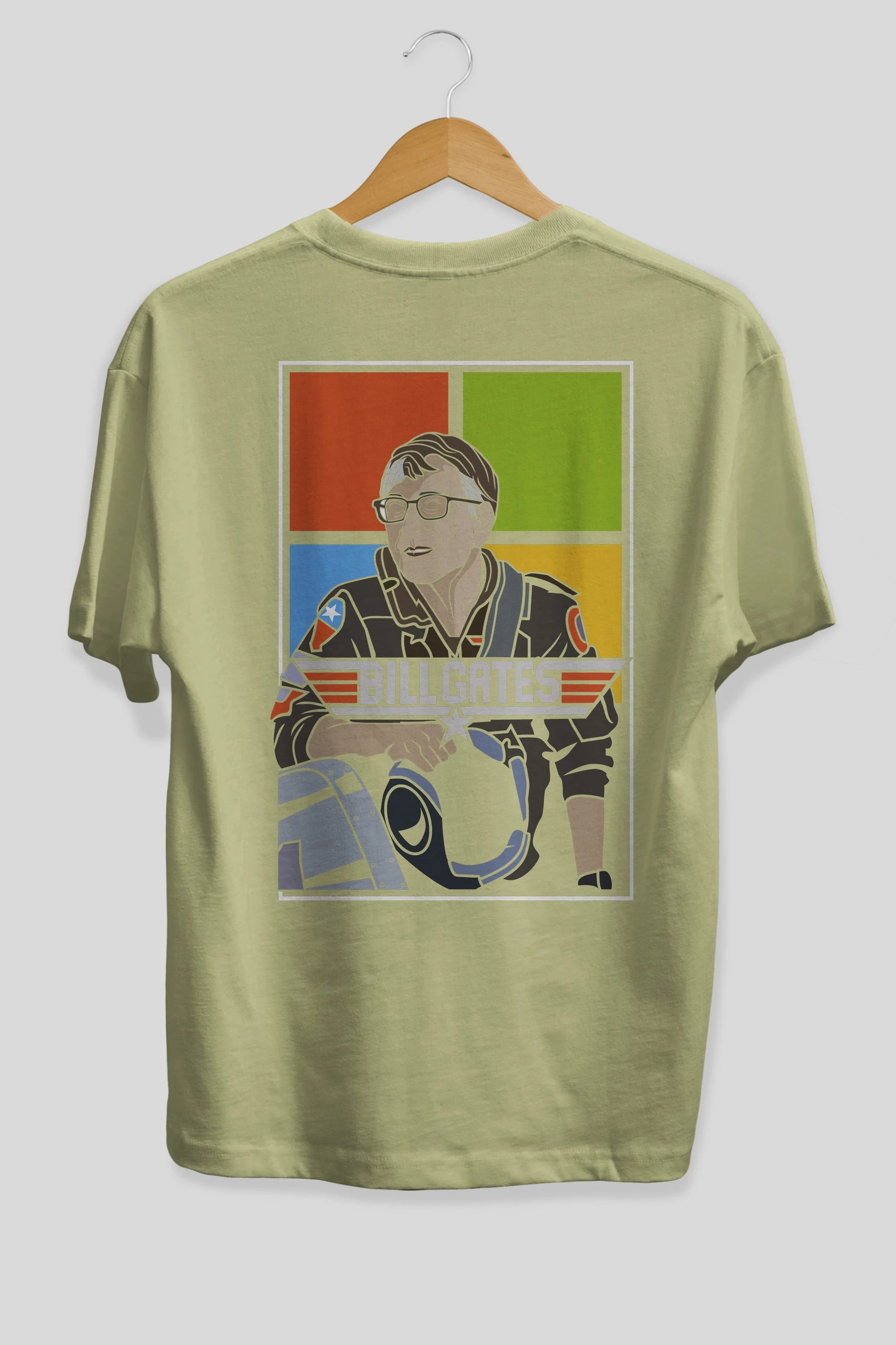 Bill Gates Top Gun Arka Baskılı Oversize t-shirt Erkek Kadın Unisex %100 Pamuk tişort