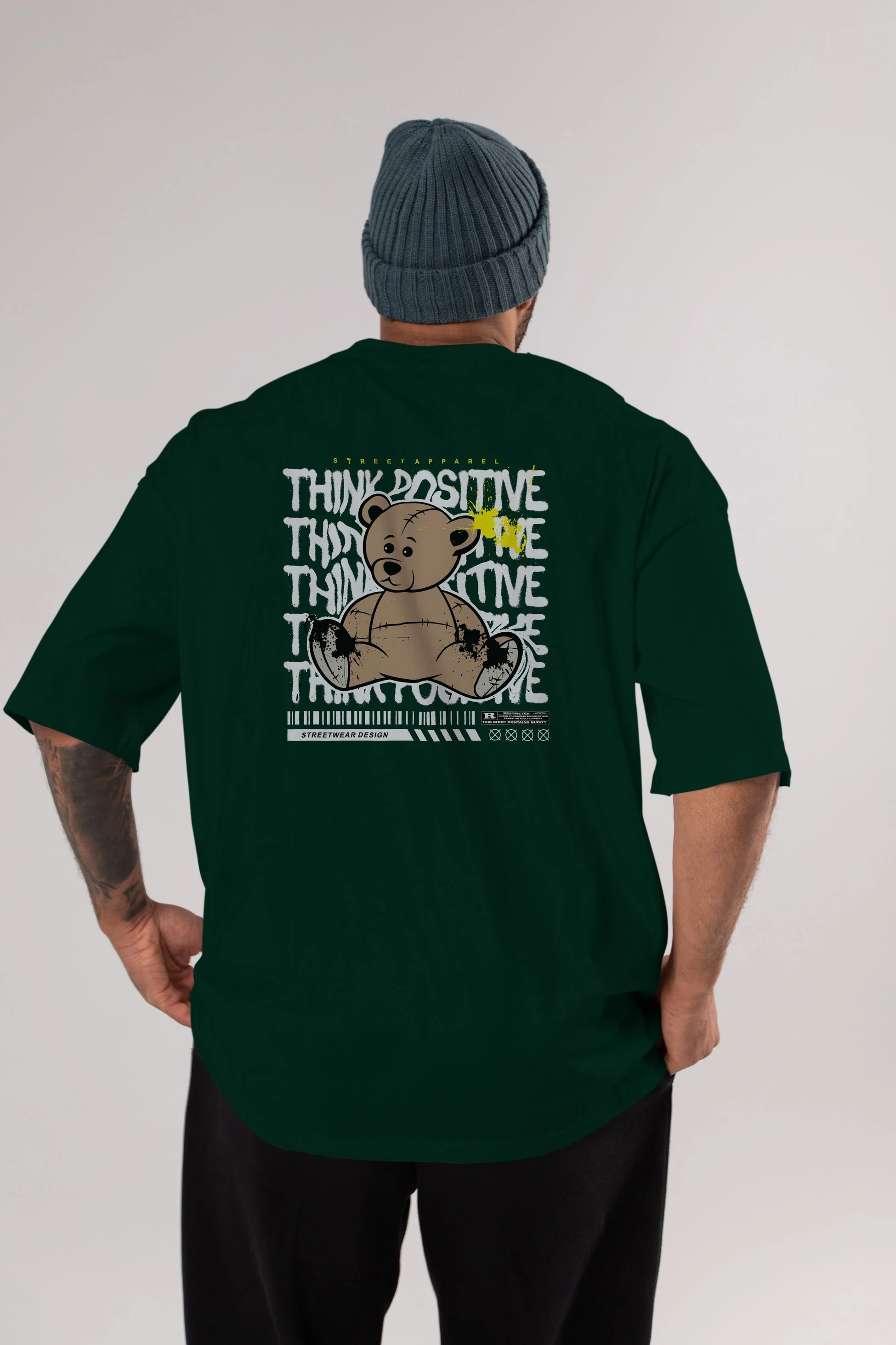 Teddy Bear Think Positive Arka Baskılı Oversize t-shirt Erkek Kadın Unisex