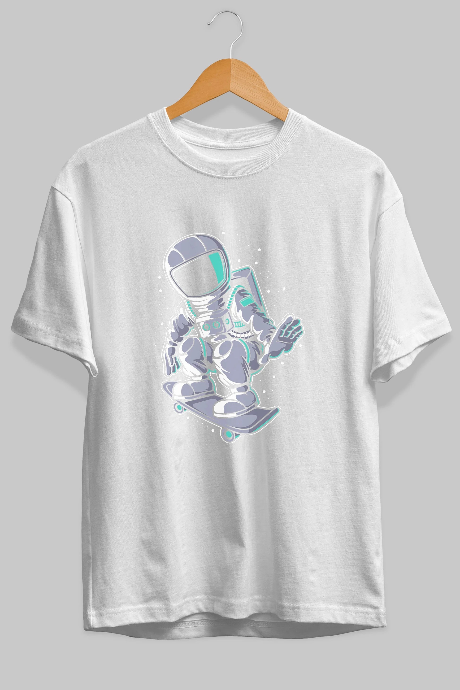 Astronaut Skater Ön Baskılı Oversize t-shirt Erkek Kadın Unisex