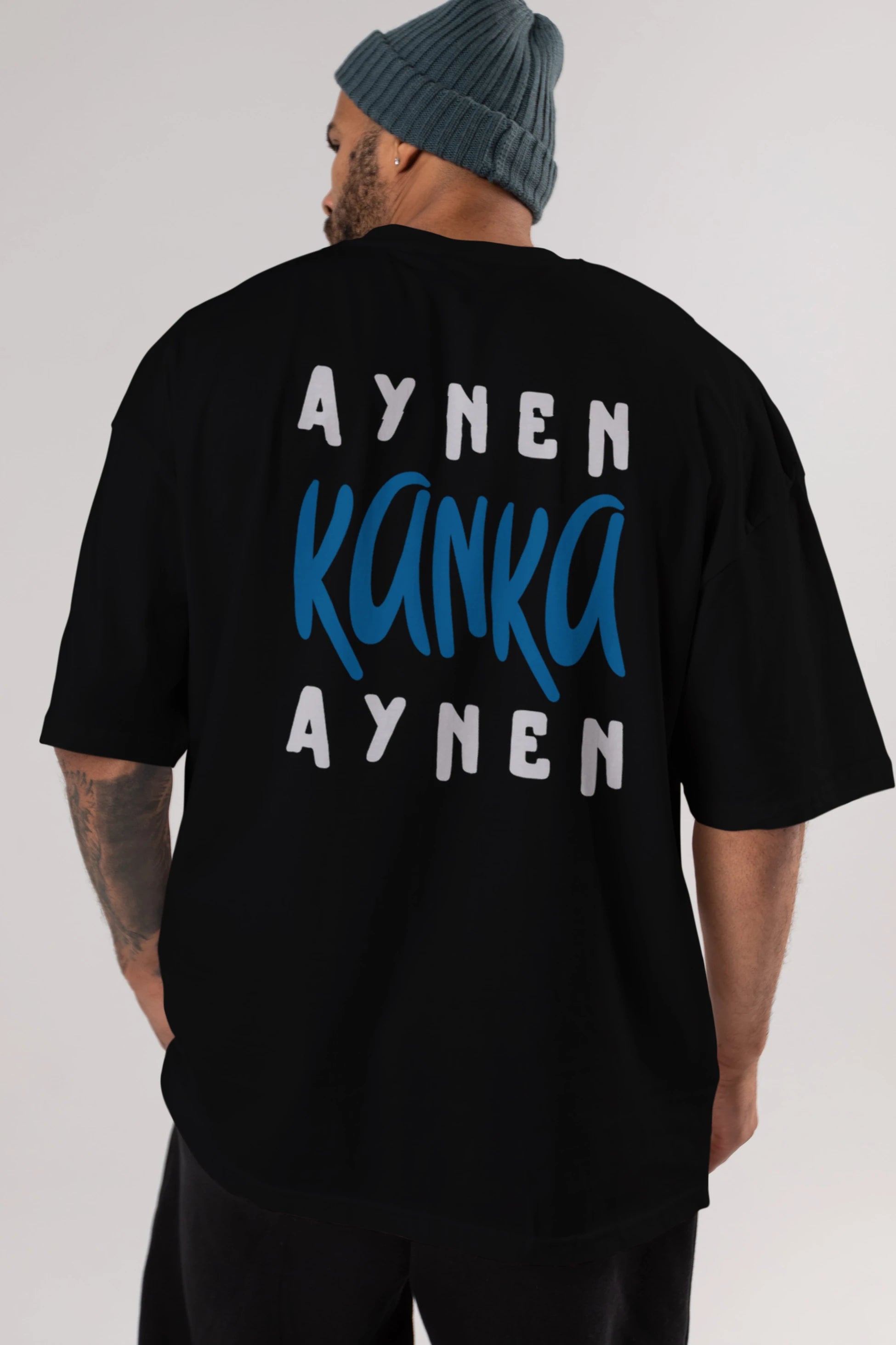 Aynen Kanka Aynen Yazılı Arka Baskılı Oversize t-shirt Erkek Kadın Unisex