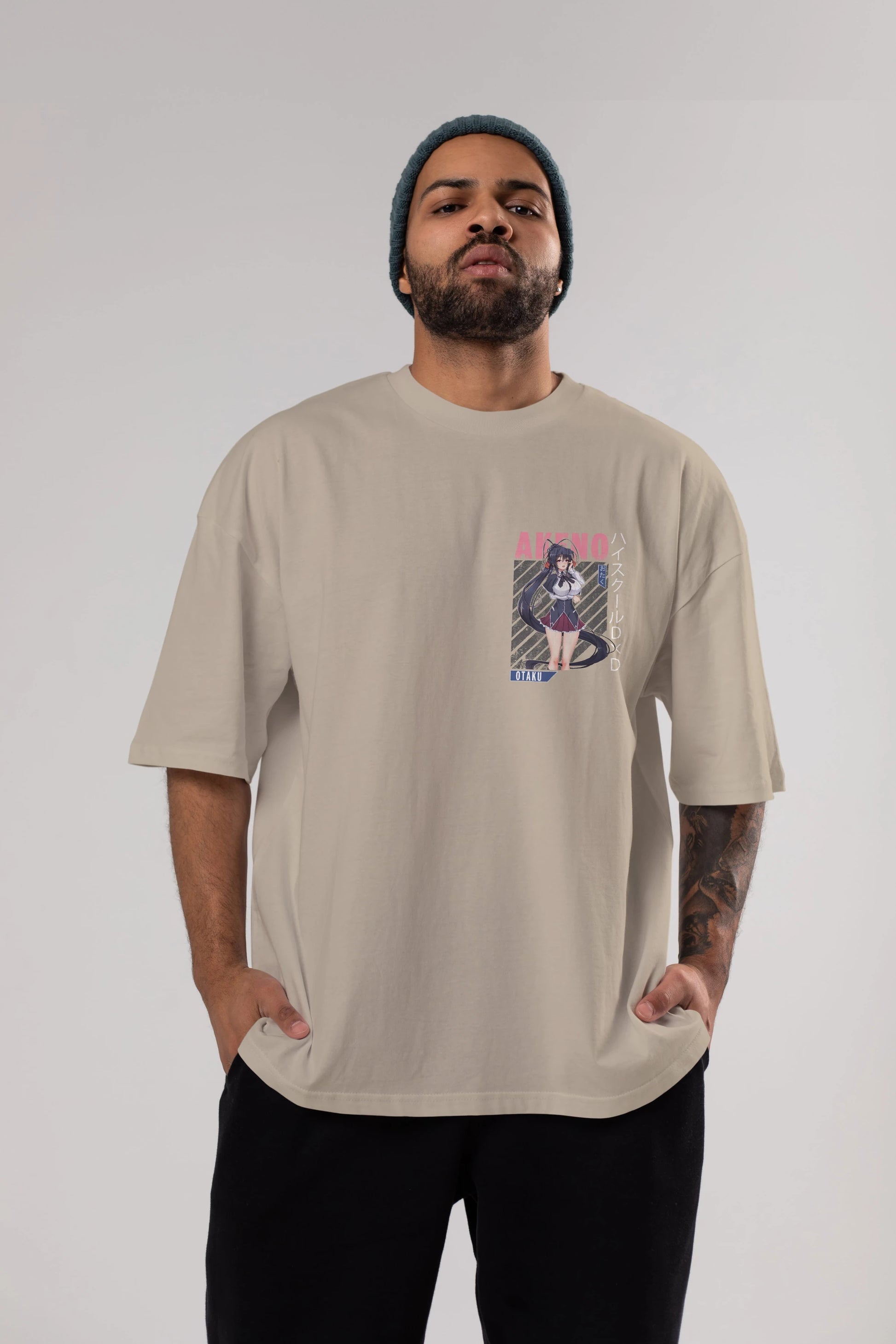 Akeno Himejima 4 Ön Sol Baskılı Oversize t-shirt Erkek Kadın Unisex %100 Pamuk Bisiklet Yaka tişort