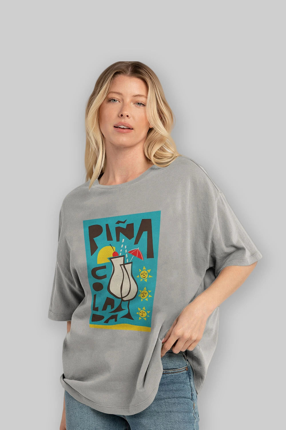 Pina Colada 4 Ön Baskılı Oversize t-shirt Erkek Kadın Unisex %100 Pamuk Bisiklet Yaka tişort