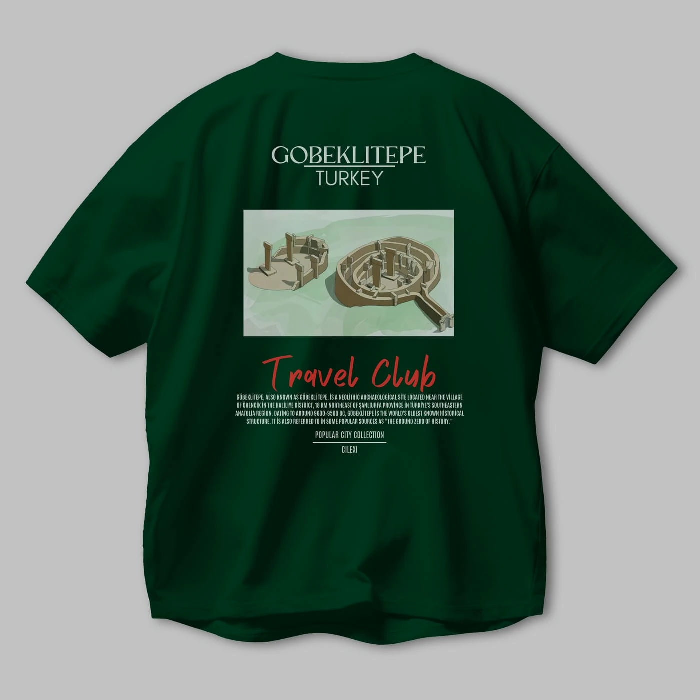Gobeklitepe Turkey Arka Baskılı Oversize t-shirt Erkek Kadın Pamuk Bisiklet Yaka tişort