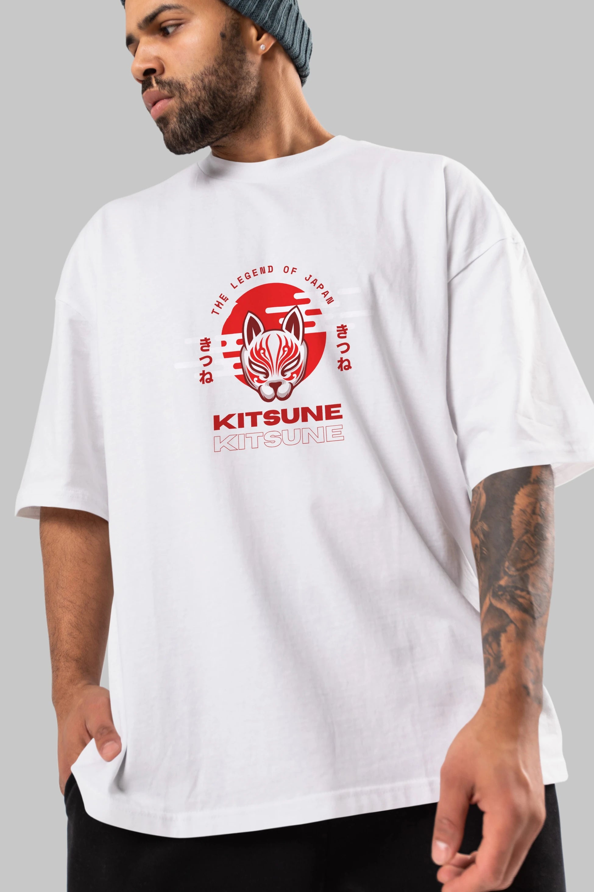 Kitsune Mask Ön Baskılı Oversize t-shirt Erkek Kadın Unisex