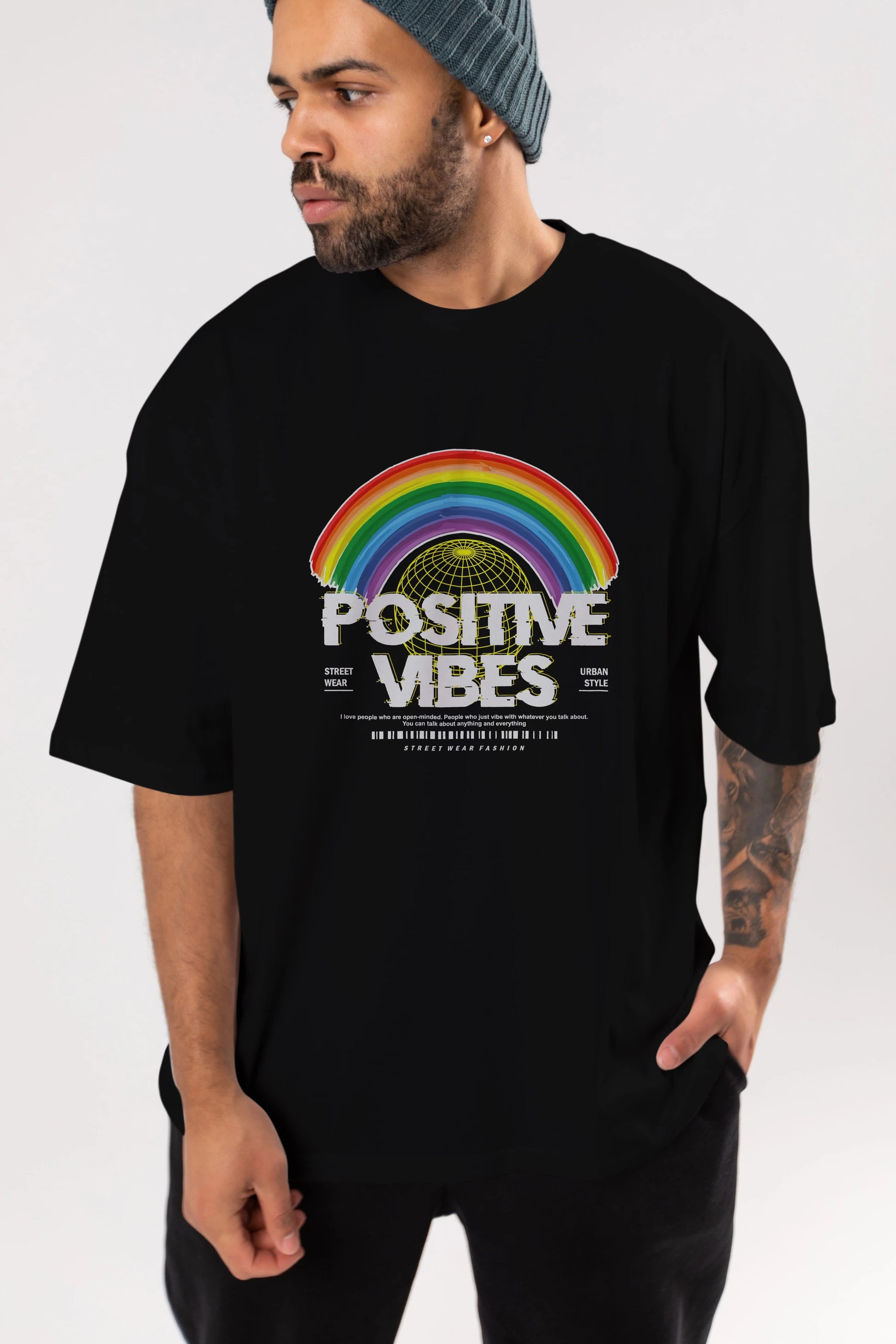 Positive Vibes Ön Baskılı Oversize t-shirt Erkek Kadın Unisex