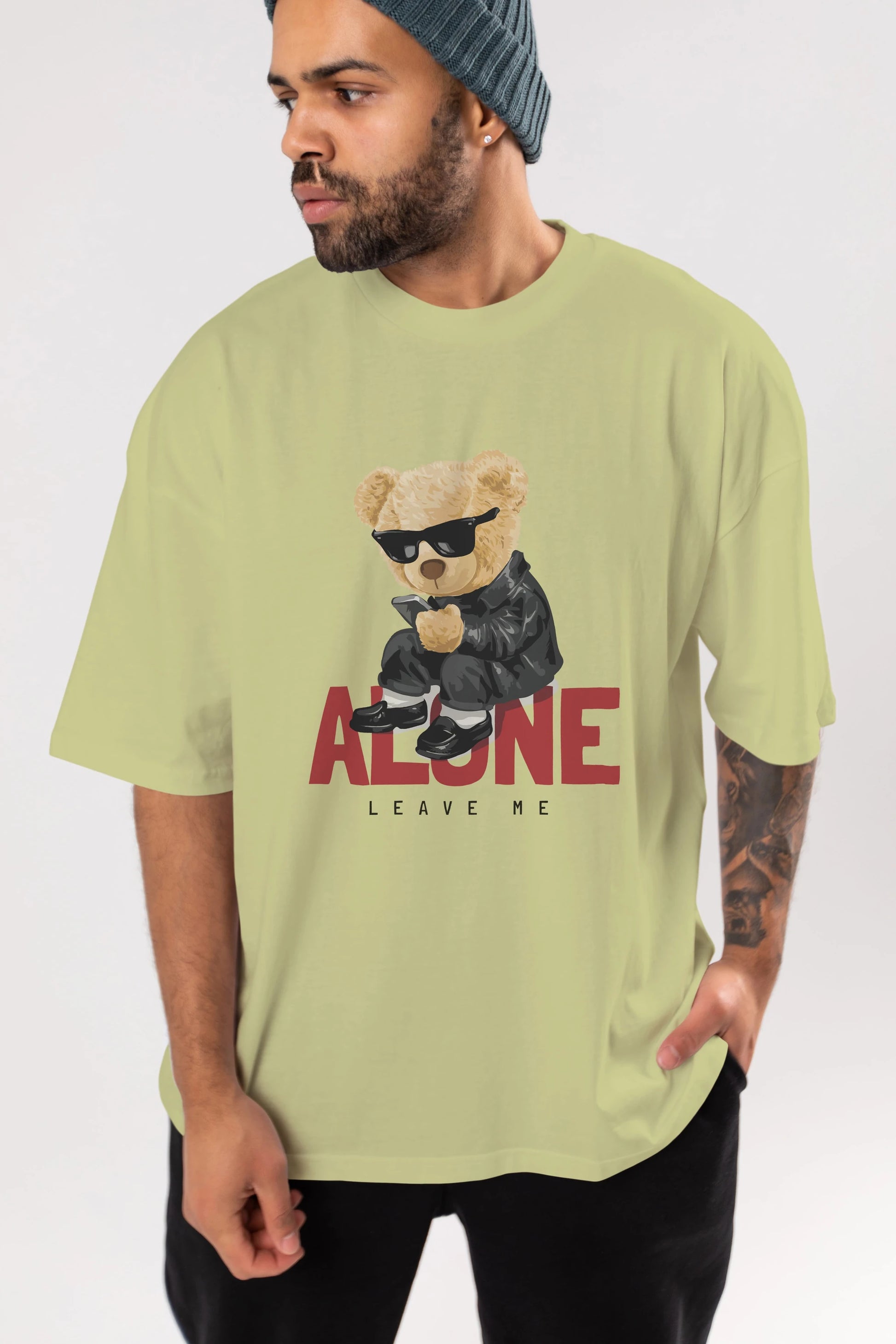 Teddy Bear Alone Ön Baskılı Oversize t-shirt Erkek Kadın Unisex %100 Pamuk