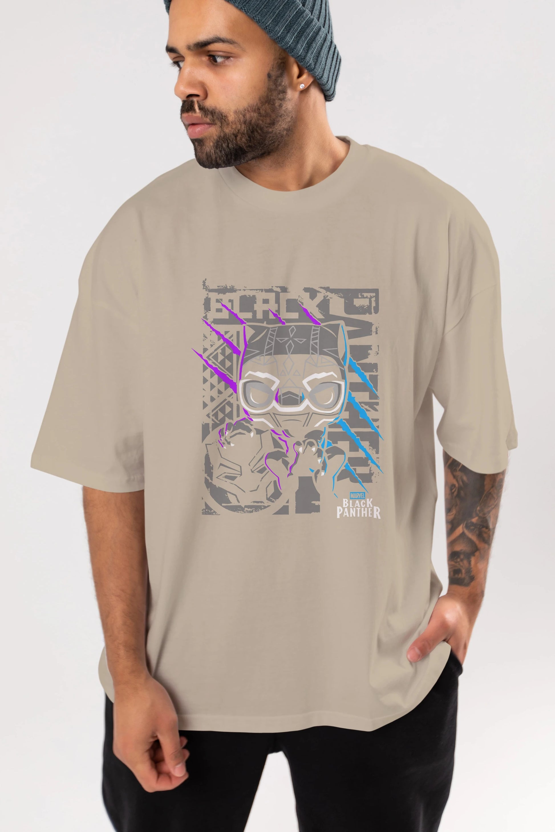 Black Panther Ön Baskılı Oversize t-shirt Erkek Kadın Unisex %100 Pamuk Bisiklet Yaka tişort