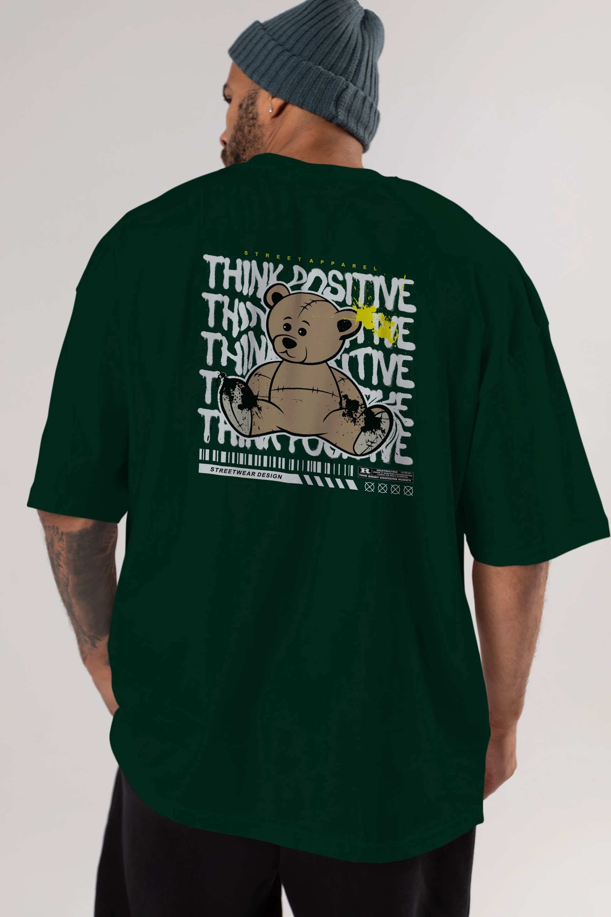 Teddy Bear Think Positive Arka Baskılı Oversize t-shirt Erkek Kadın Unisex