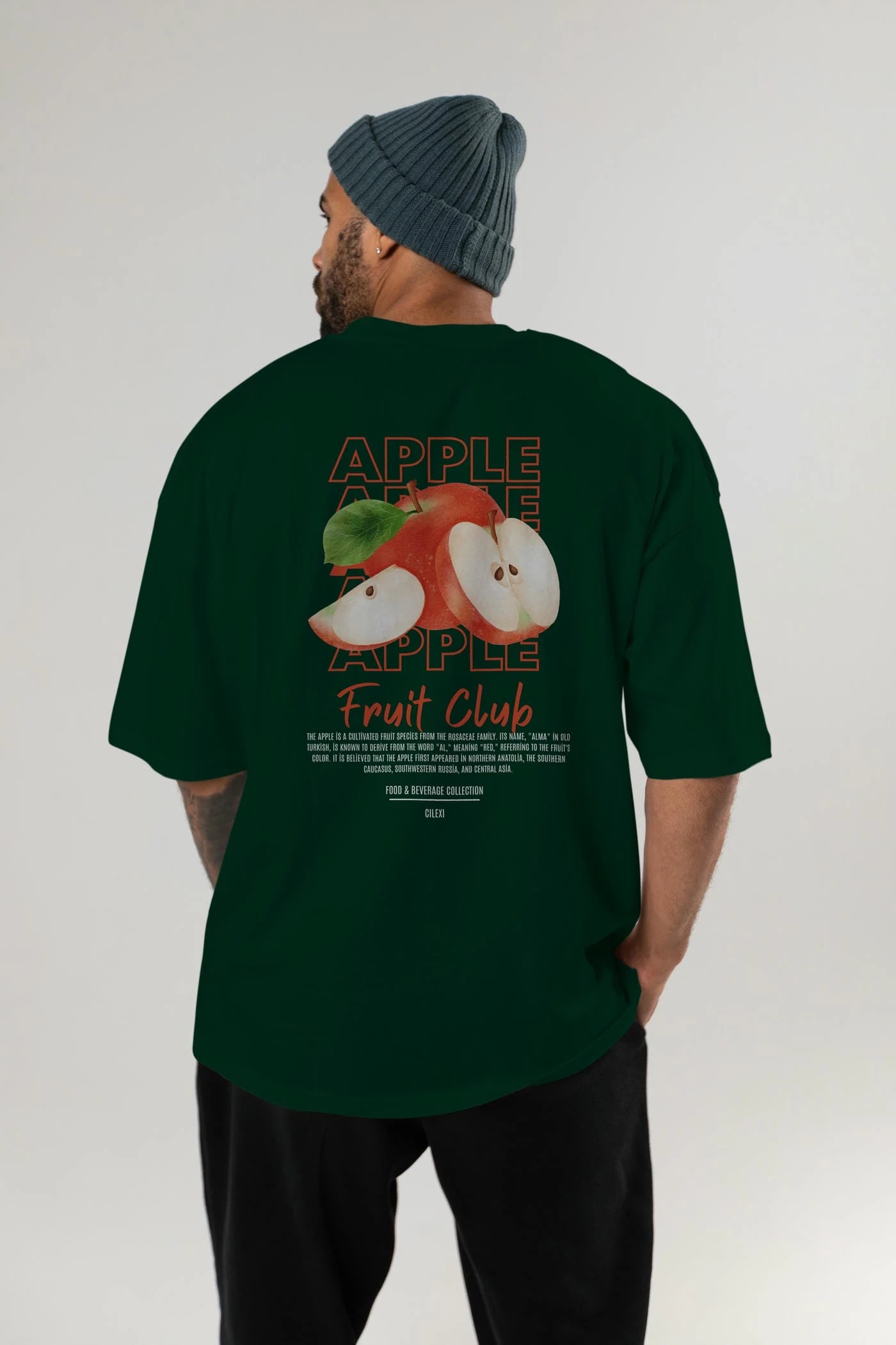 Apple Arka Baskılı Oversize t-shirt Erkek Kadın Pamuk Bisiklet Yaka tişort