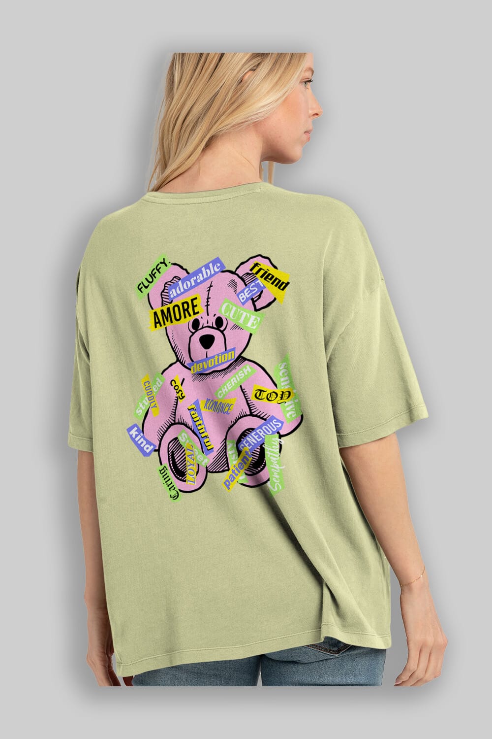 Teddy Bear Cute Arka Baskılı Oversize t-shirt Erkek Kadın Unisex