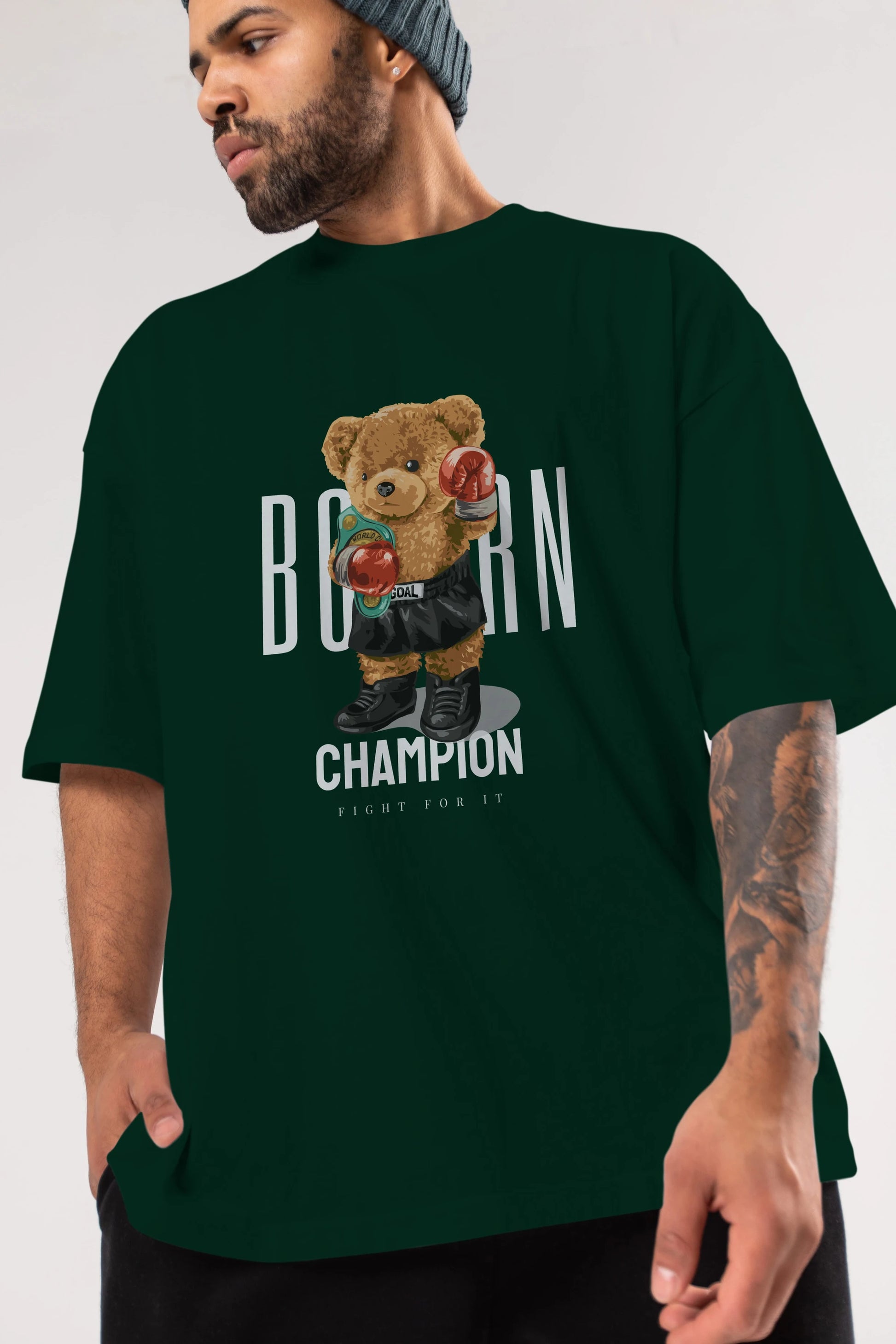 Teddy Bear Champion Ön Baskılı Oversize t-shirt Erkek Kadın Unisex %100 Pamuk