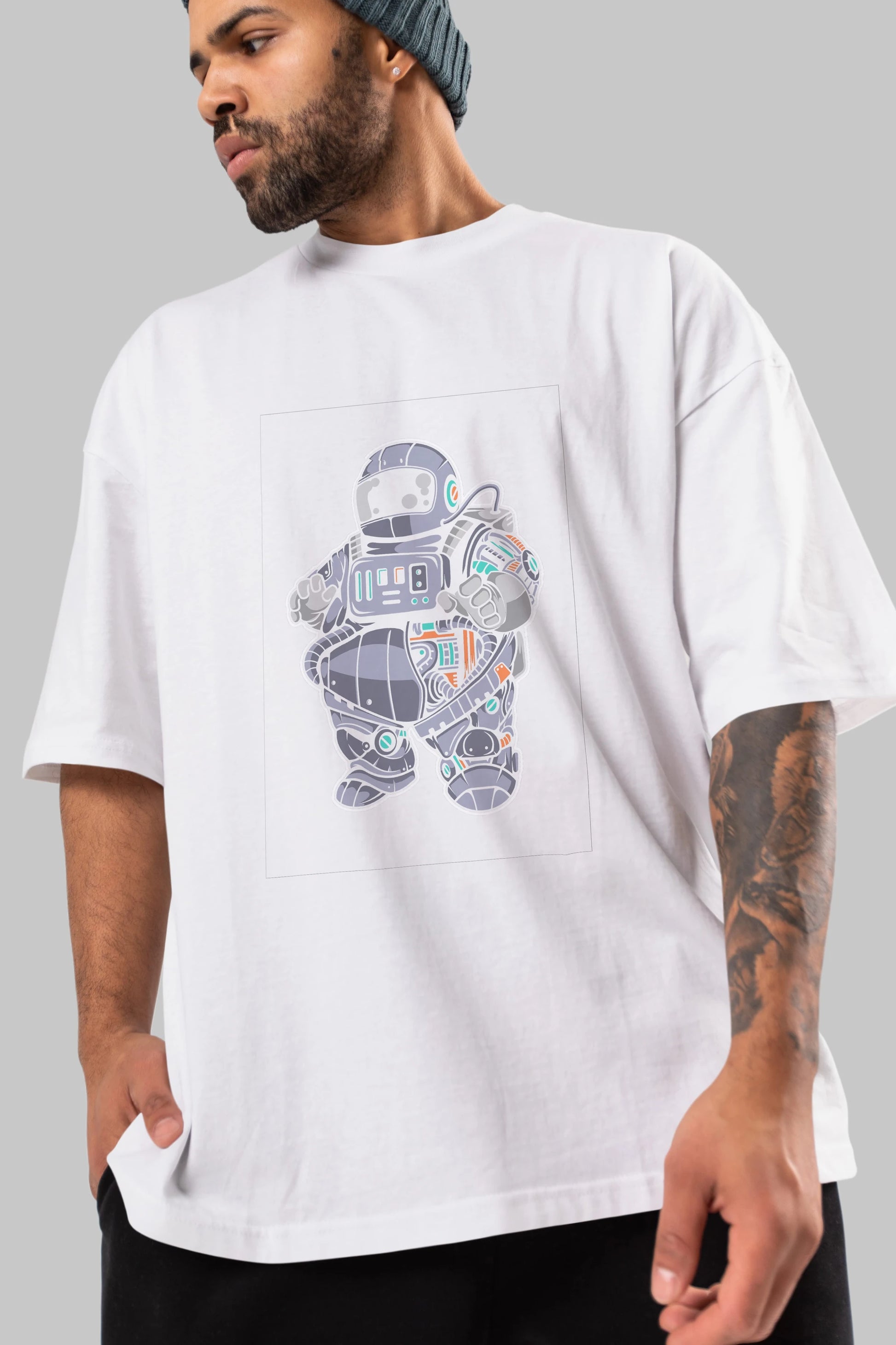 Fat Astronaut Robot Ön Baskılı Oversize t-shirt Erkek Kadın Unisex