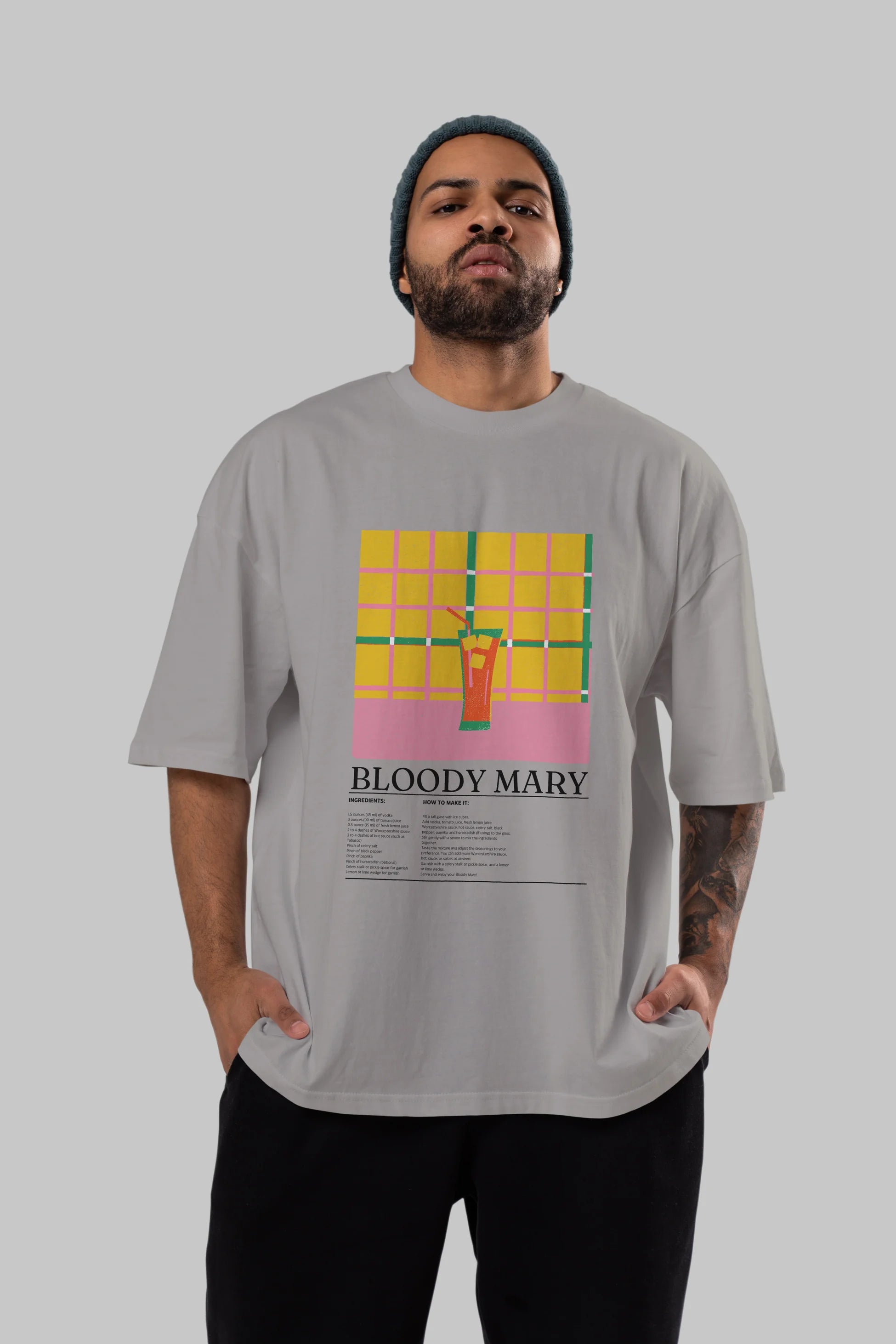 Bloody Mary Kokteyl Ön Baskılı Oversize t-shirt Erkek Kadın %100 Pamuk Bisiklet Yaka tişort