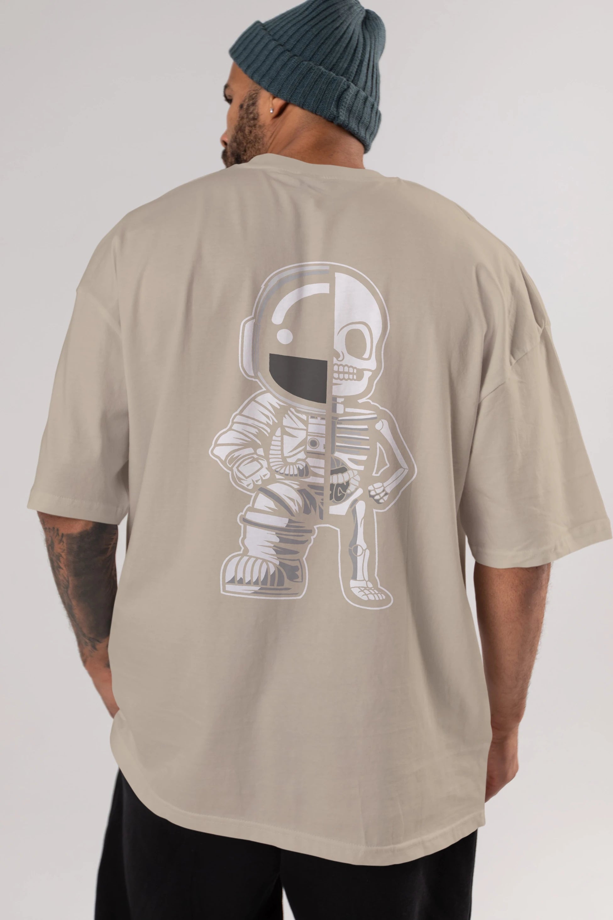 Astronaut Half Skeleton Arka Baskılı Oversize t-shirt Erkek Kadın Unisex