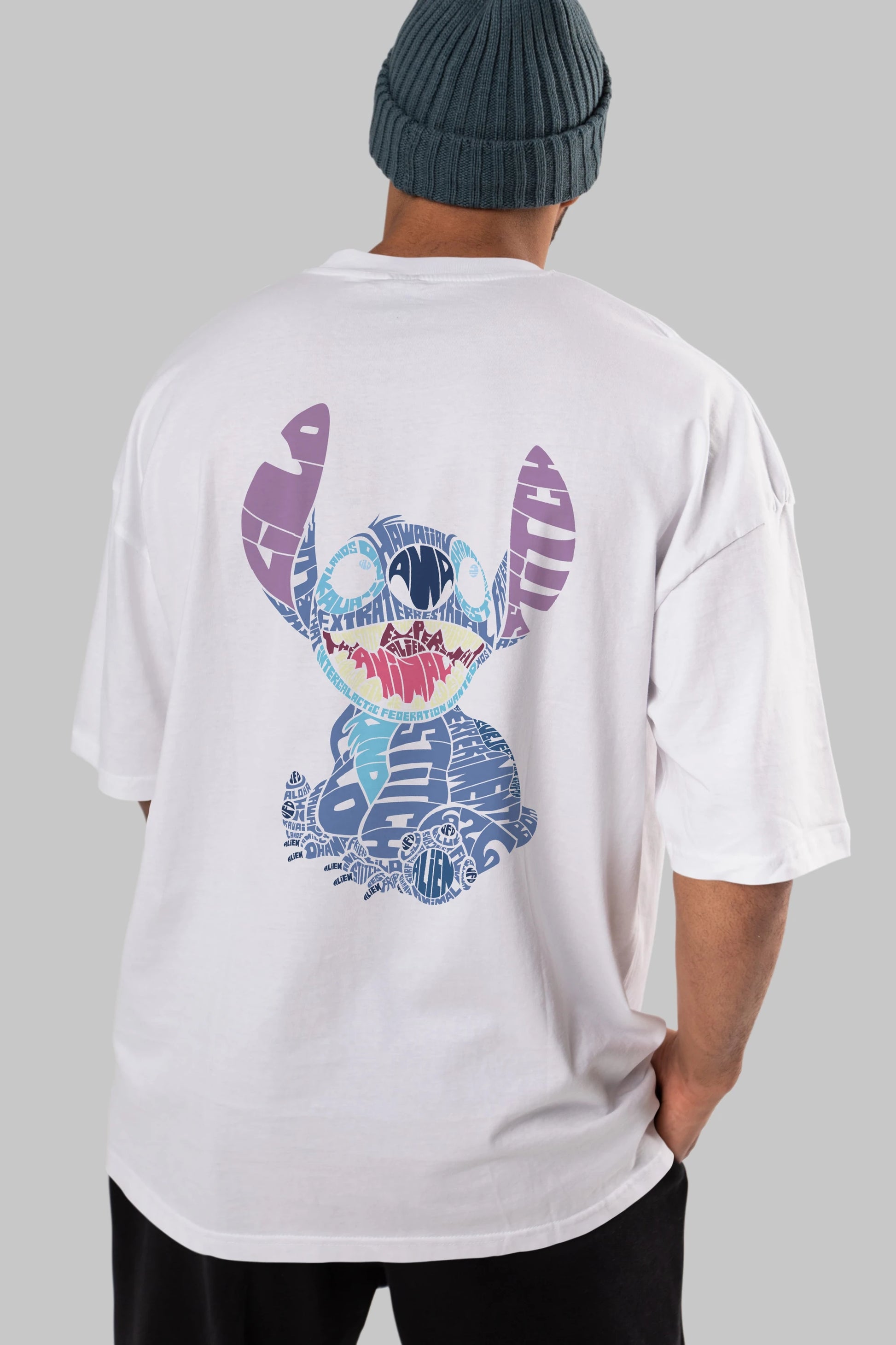 Stitch Arka Baskılı Oversize t-shirt %100 pamuk Erkek Kadın Unisex