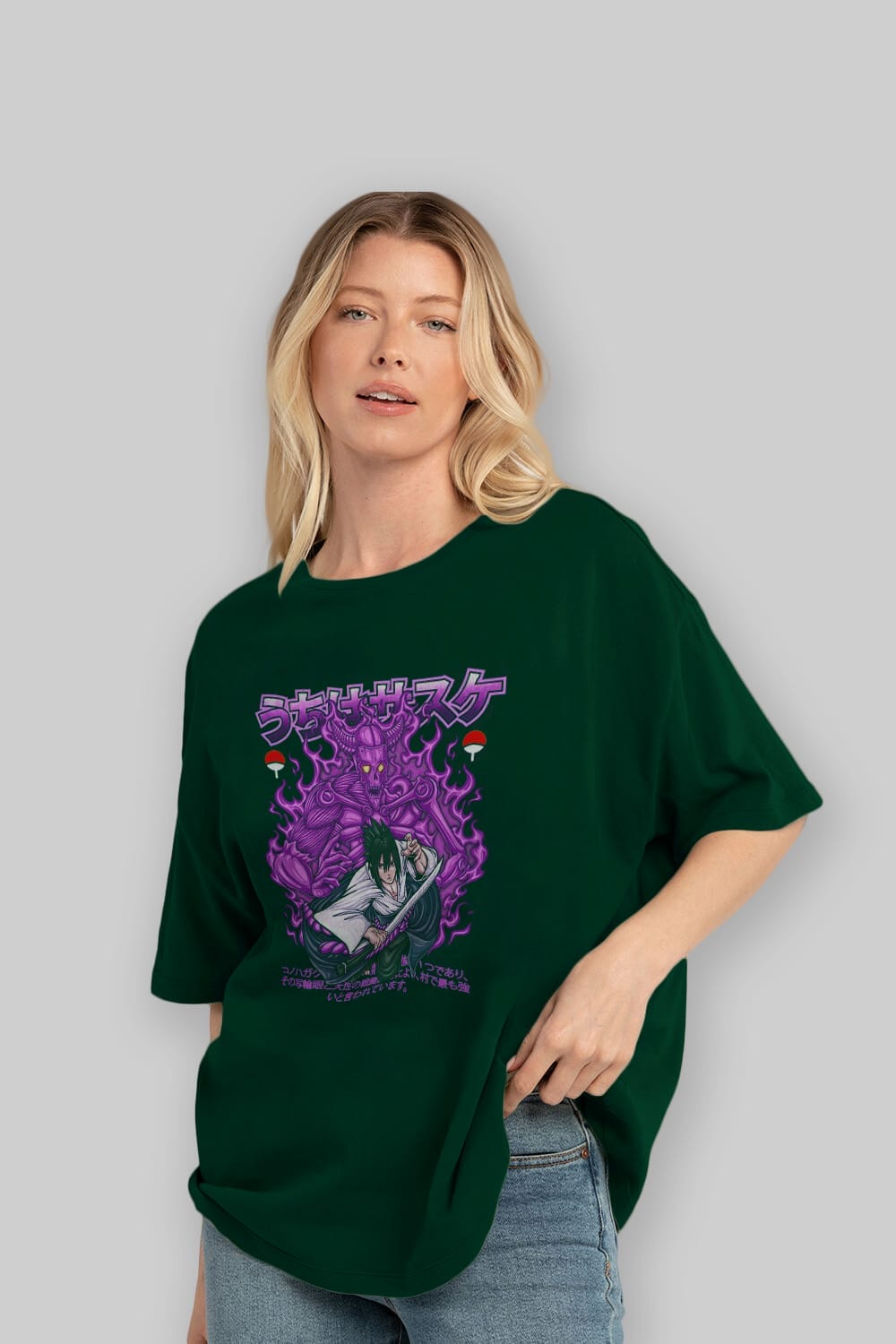 SASUKE UCHIHA NARUTO Anime Ön Baskılı Oversize t-shirt %100 pamuk Erkek Kadın Unisex