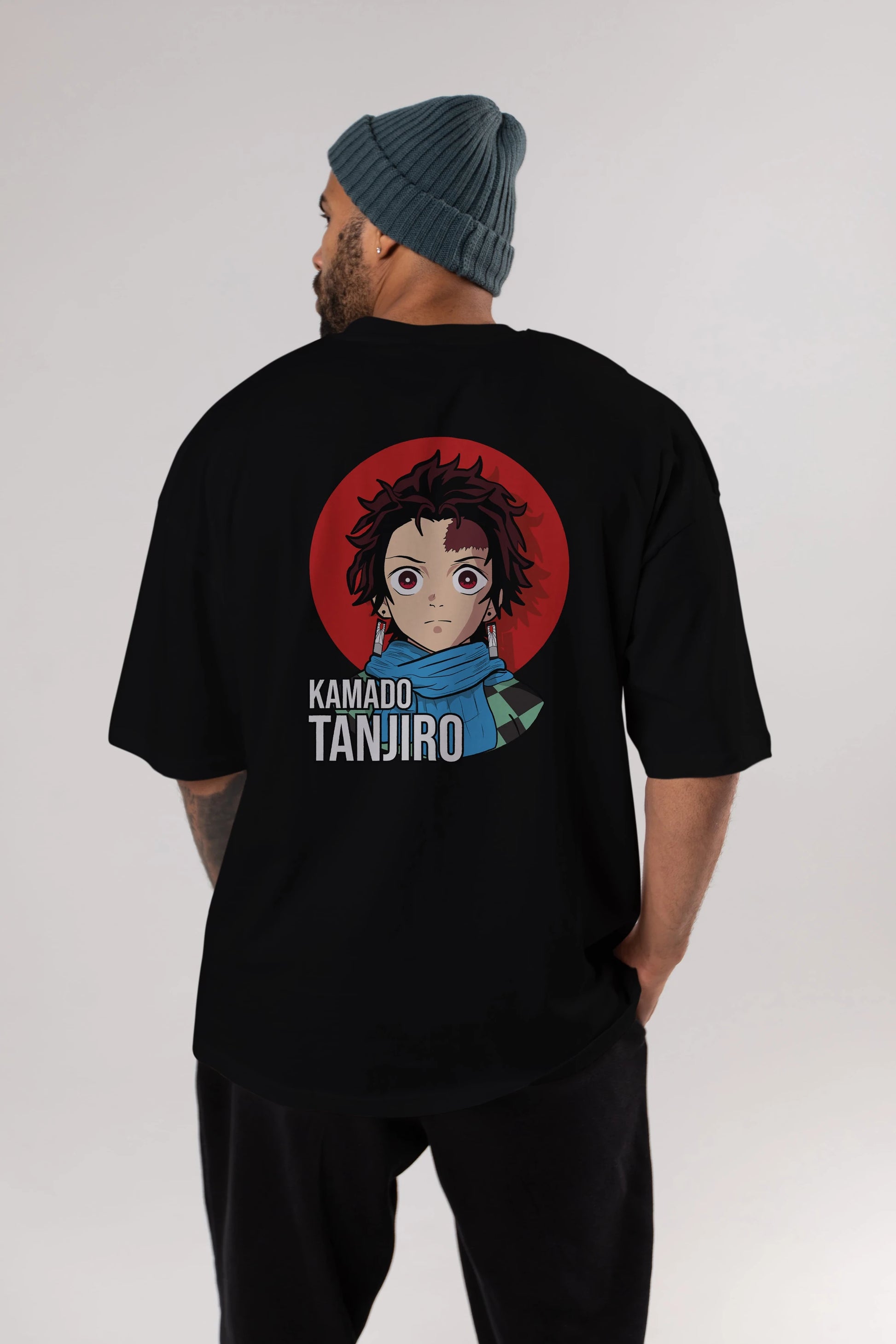 TANJIRO KAMADO Anime Arka Baskılı Oversize t-shirt Erkek Kadın Unisex