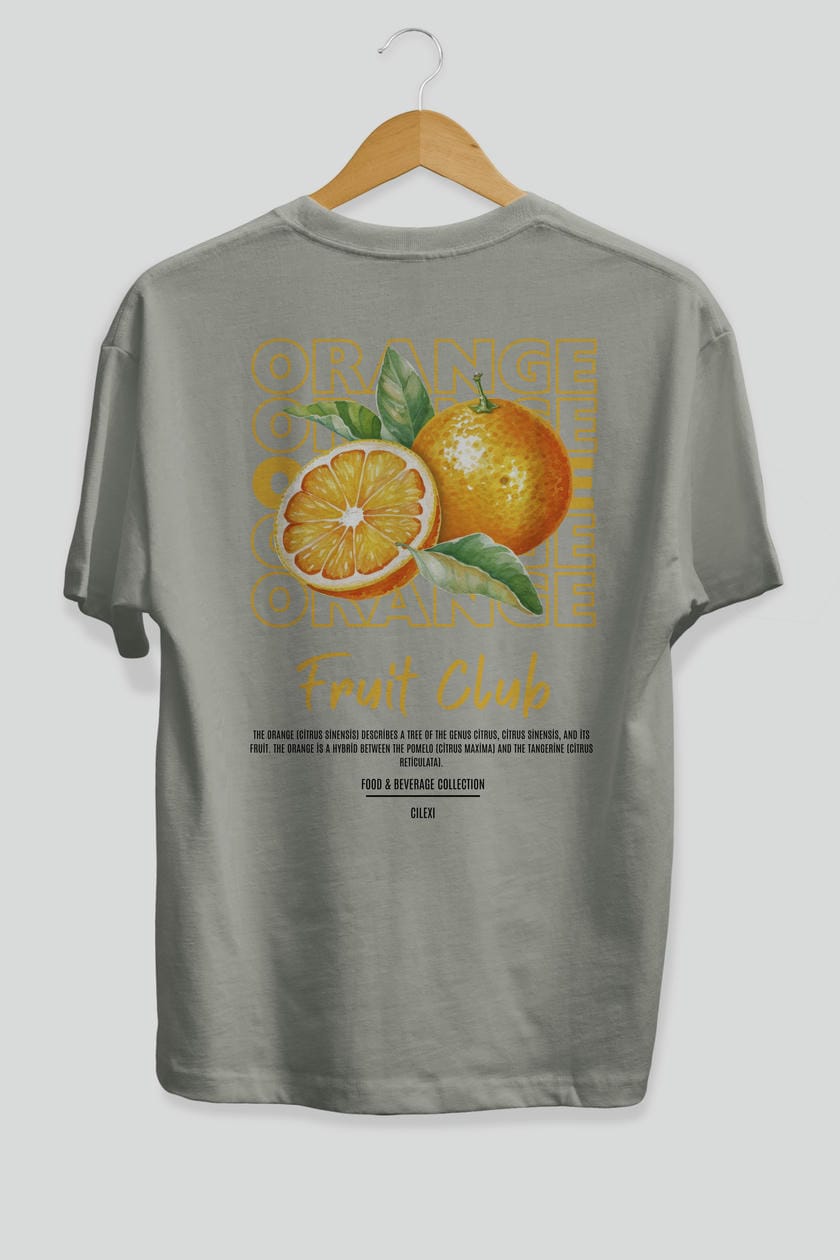 Orange Arka Baskılı Oversize t-shirt Erkek Kadın Pamuk Bisiklet Yaka tişort