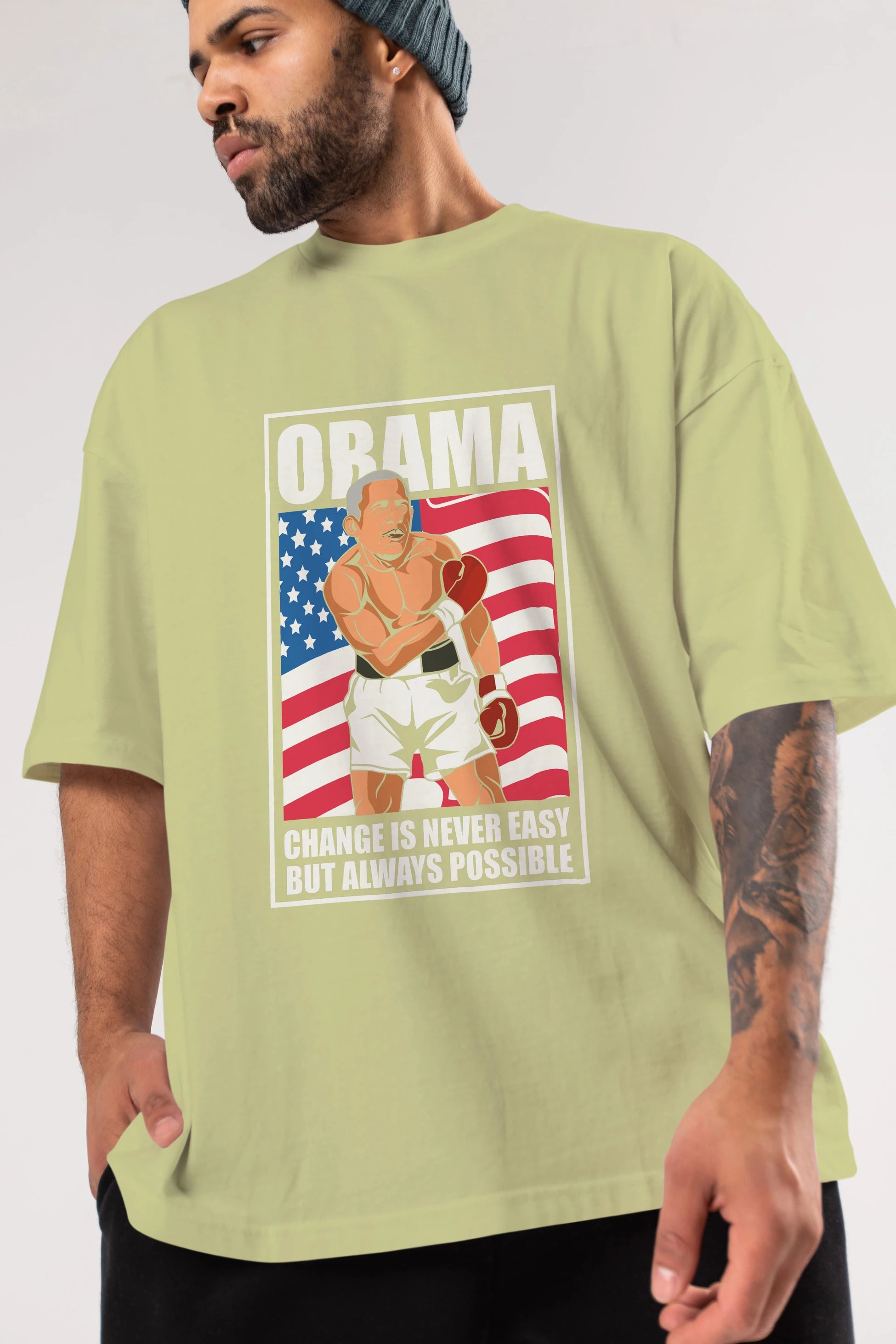 Obama Ön Baskılı Oversize t-shirt Erkek Kadın Unisex %100 Pamuk tişort