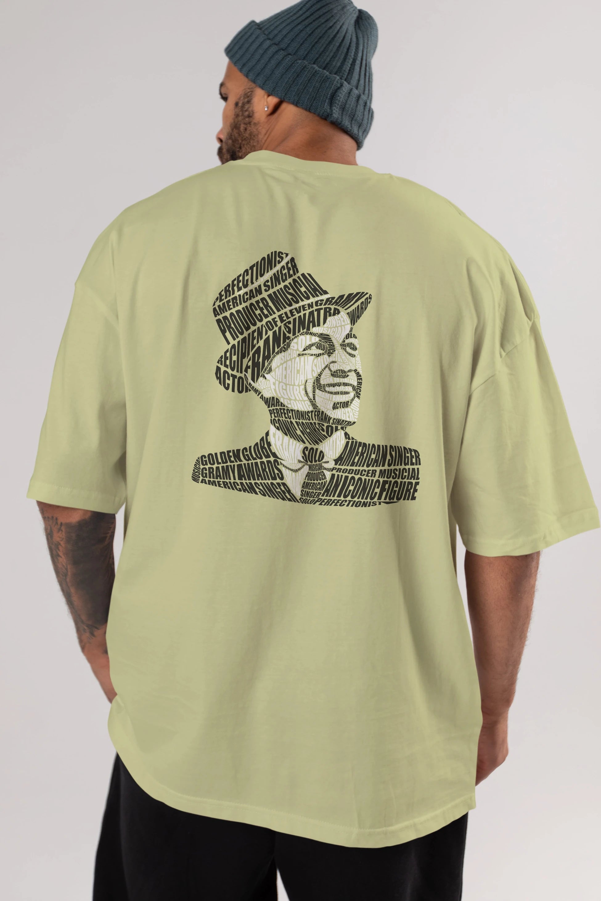 Frank Sinatra Calligram Arka Baskılı Oversize t-shirt %100 pamuk Erkek Kadın Unisex