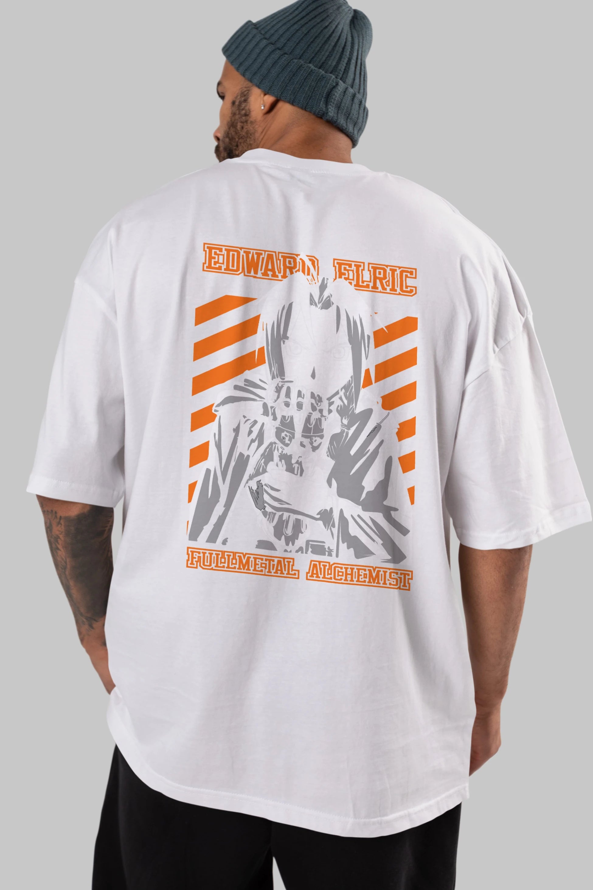 EDWARD ELRIC Anime Arka Baskılı Oversize t-shirt Erkek Kadın Unisex