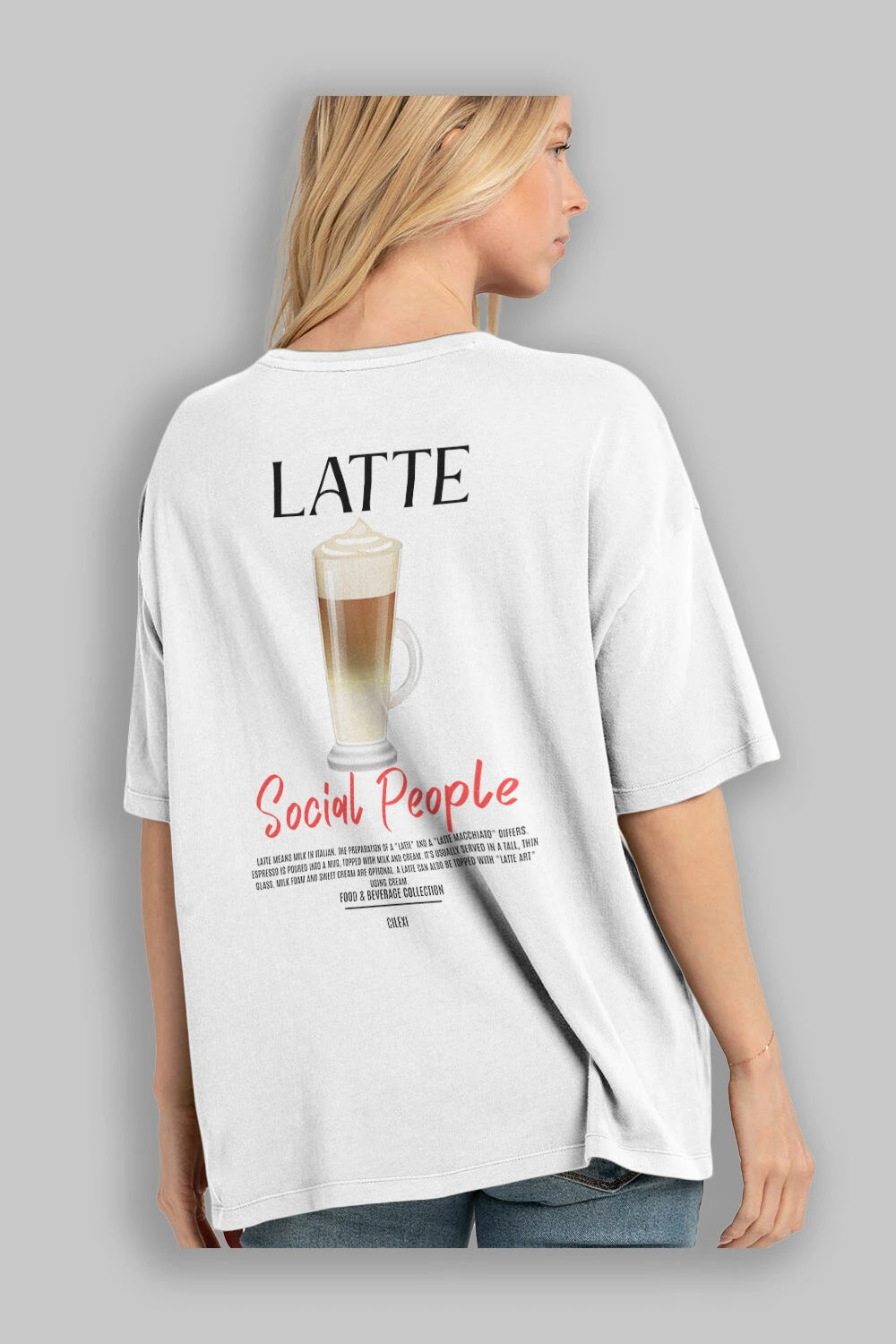 Latte Kokteyl Serisi Baskılı Oversize t-shirt Erkek Kadın Unisex %100 Pamuk Bisiklet Yaka tişort