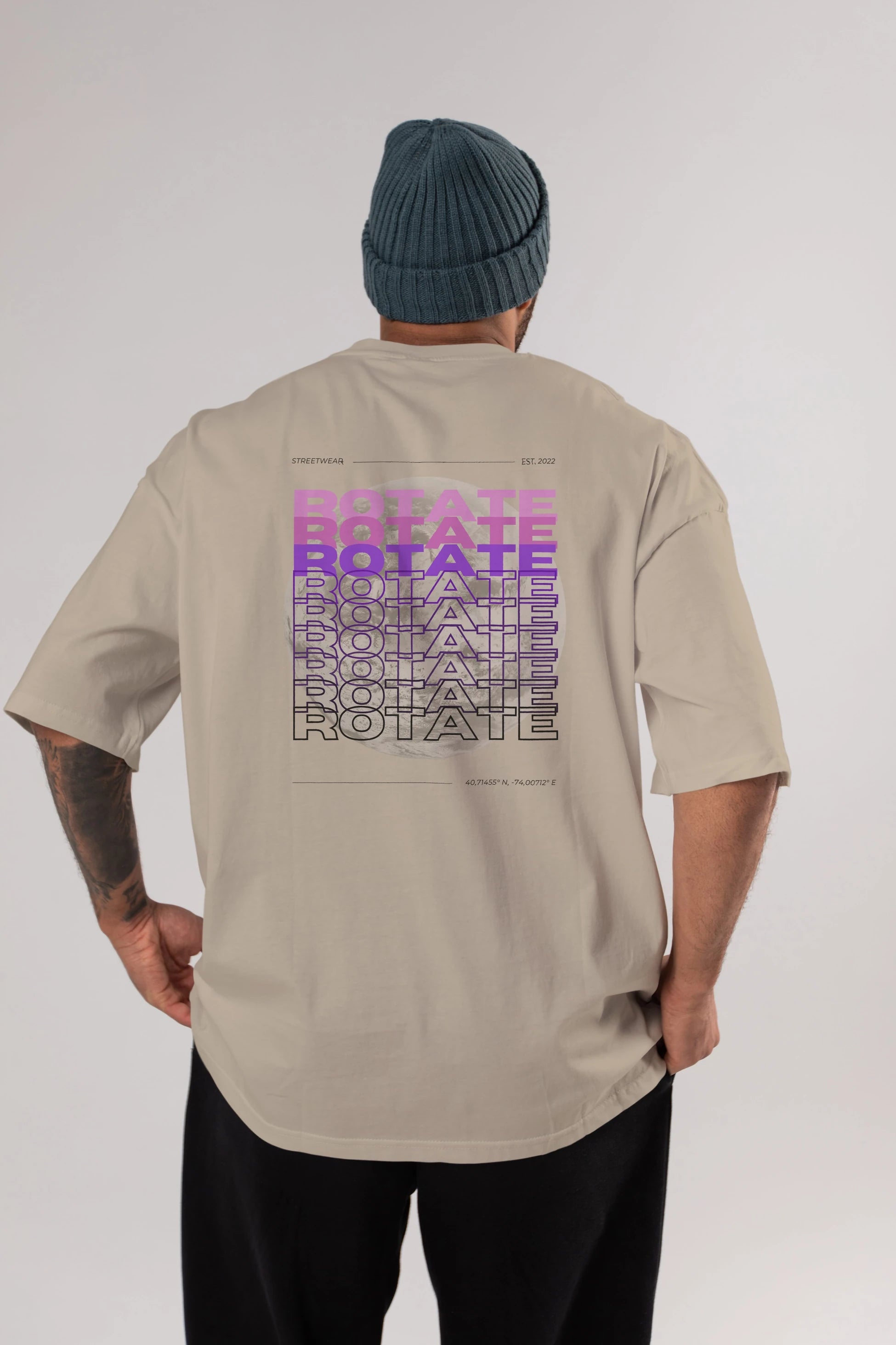 Rotate Yazılı Arka Baskılı Oversize t-shirt Erkek Kadın Unisex