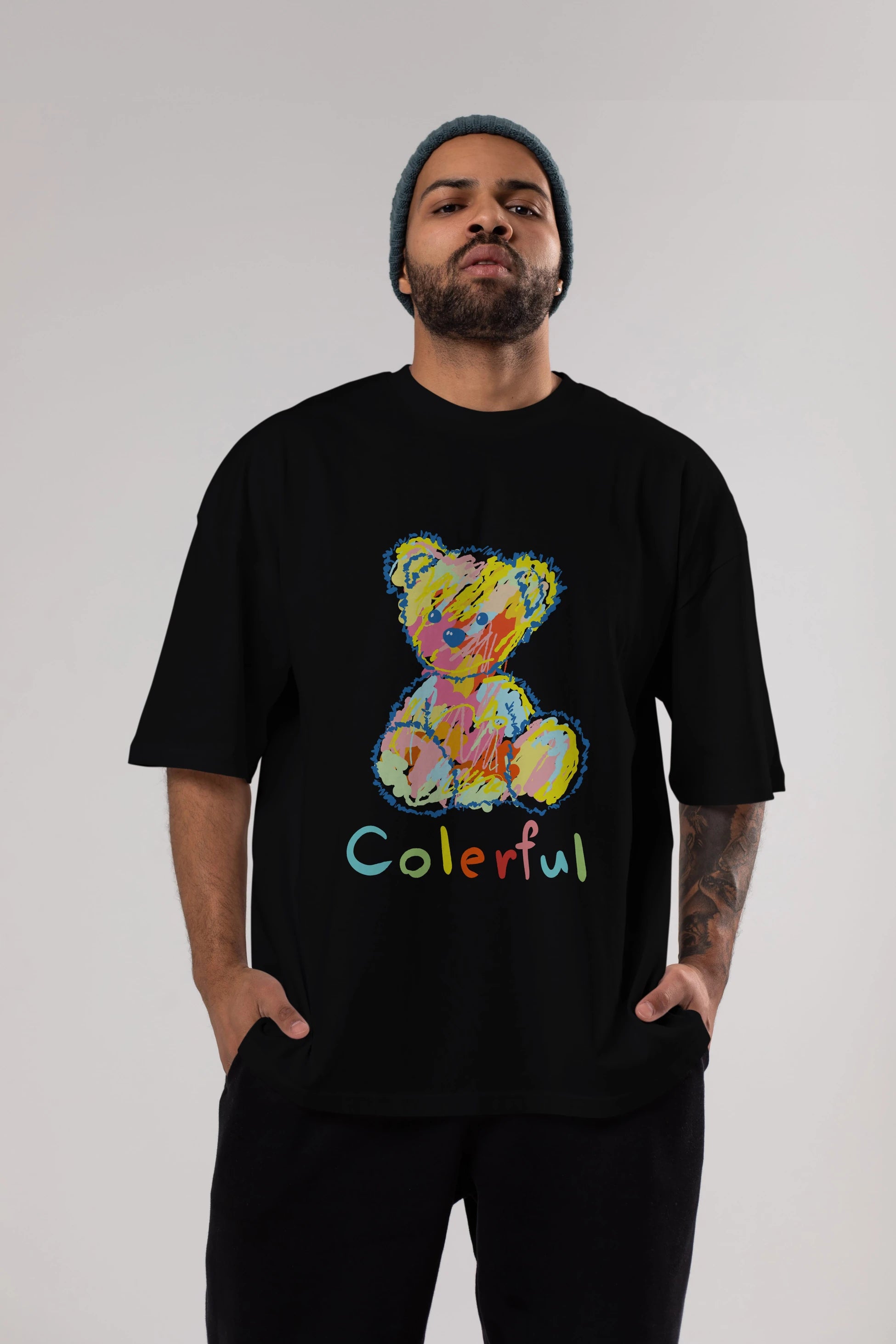 Colerful Bear Ön Baskılı Oversize t-shirt Erkek Kadın Unisex