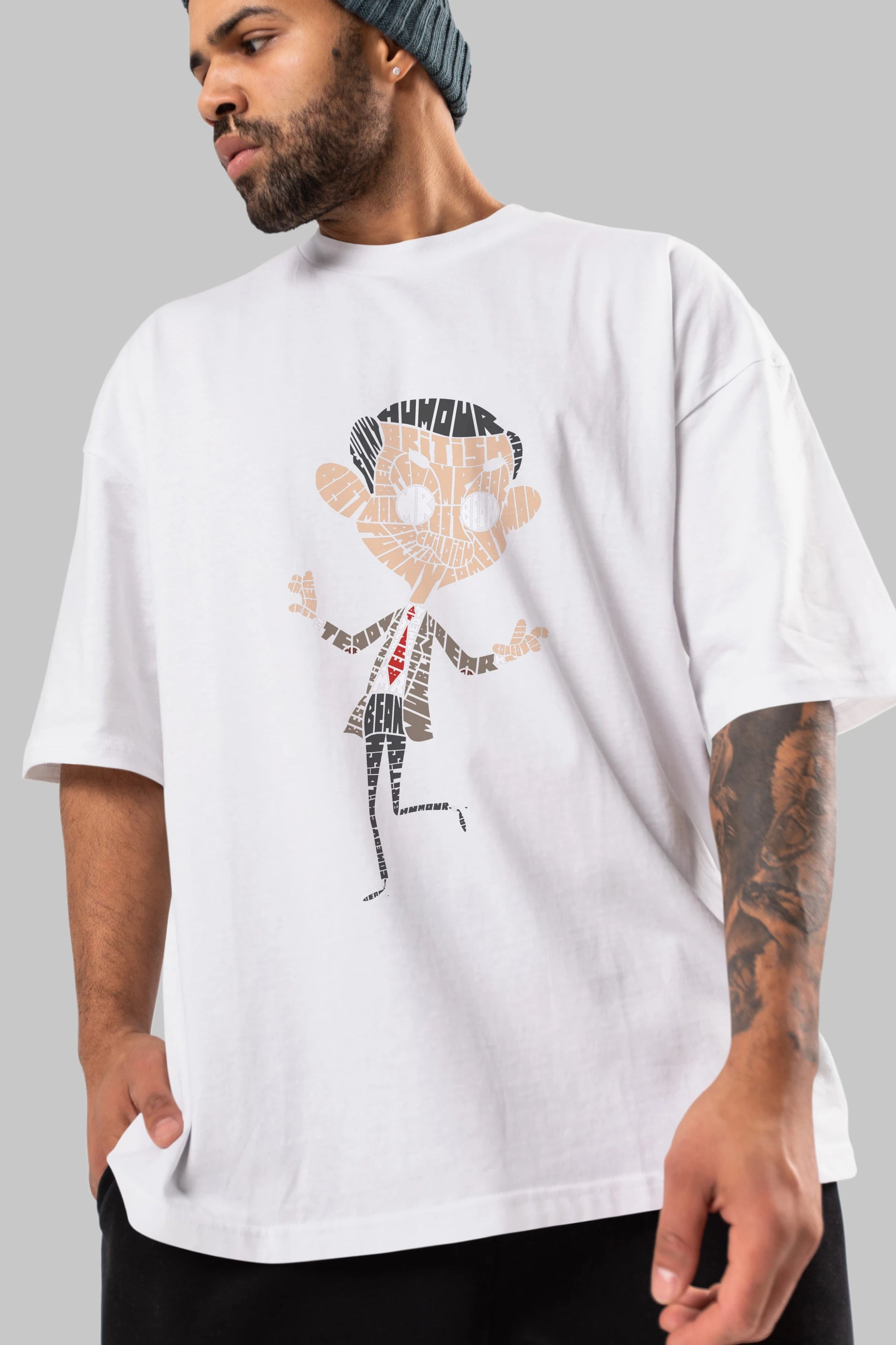 Mr Bean Ön Baskılı Oversize t-shirt %100 pamuk Erkek Kadın Unisex