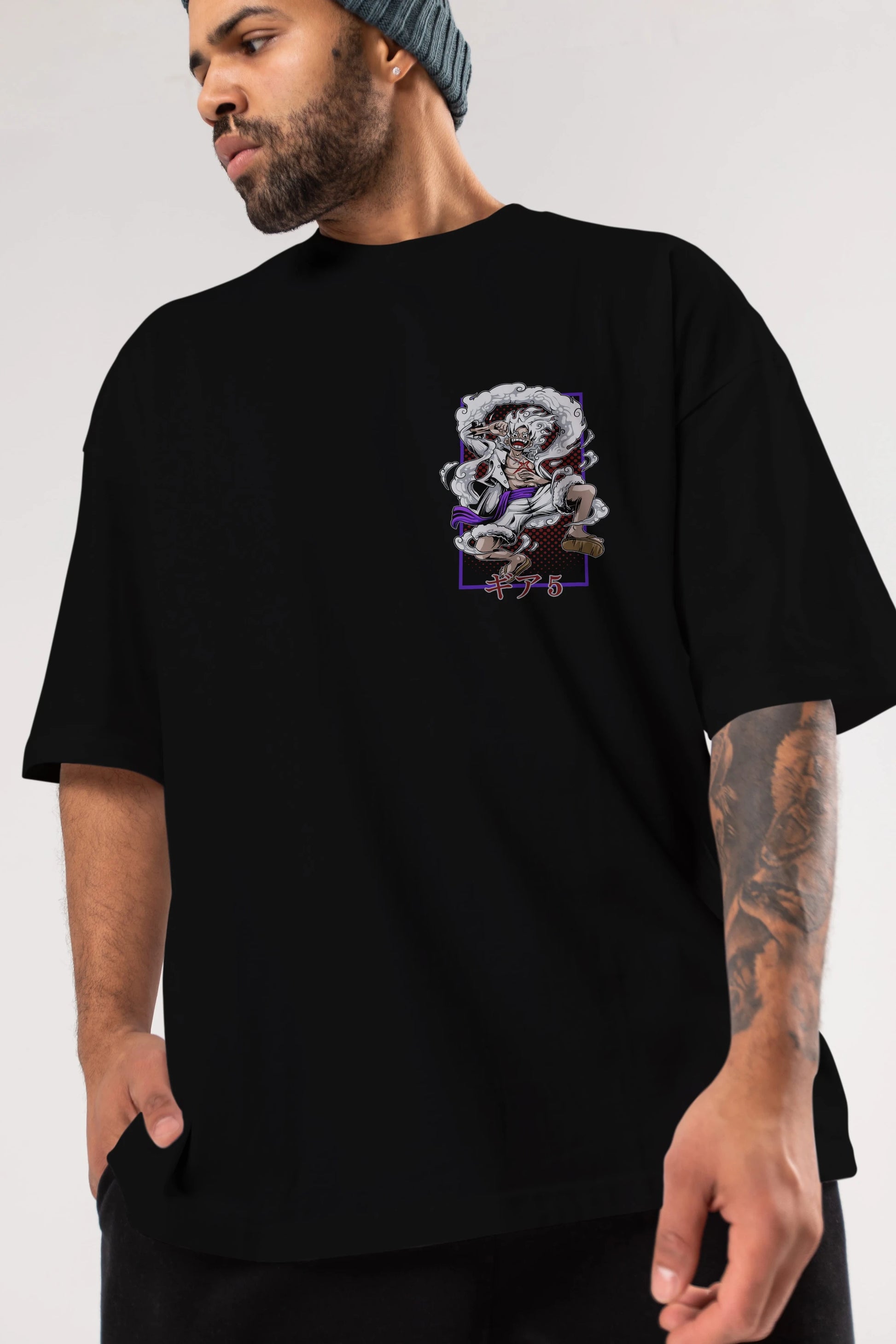 LUFFY GEAR 5 RECUADRO Ön Sol Baskılı Oversize t-shirt Erkek Kadın Unisex %100 Pamuk Bisiklet Yaka tişort