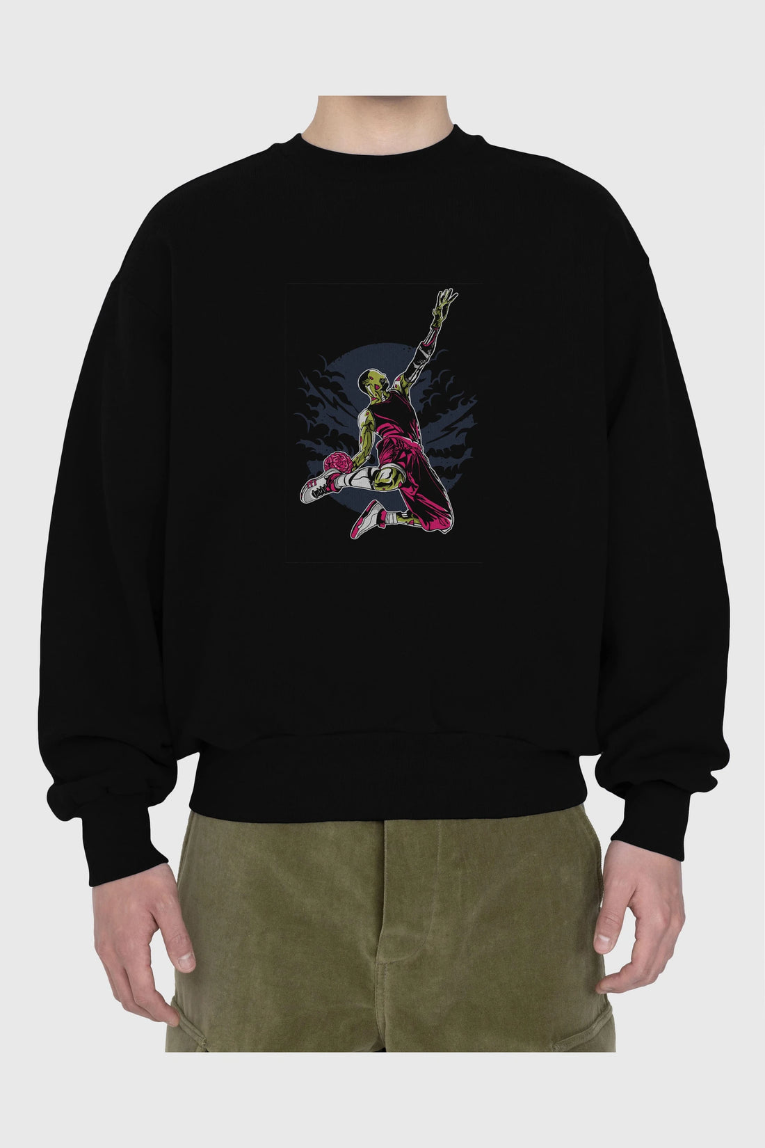 Zombie Slam Dunk Ön Baskılı Oversize Sweatshirt Erkek Kadın Unisex