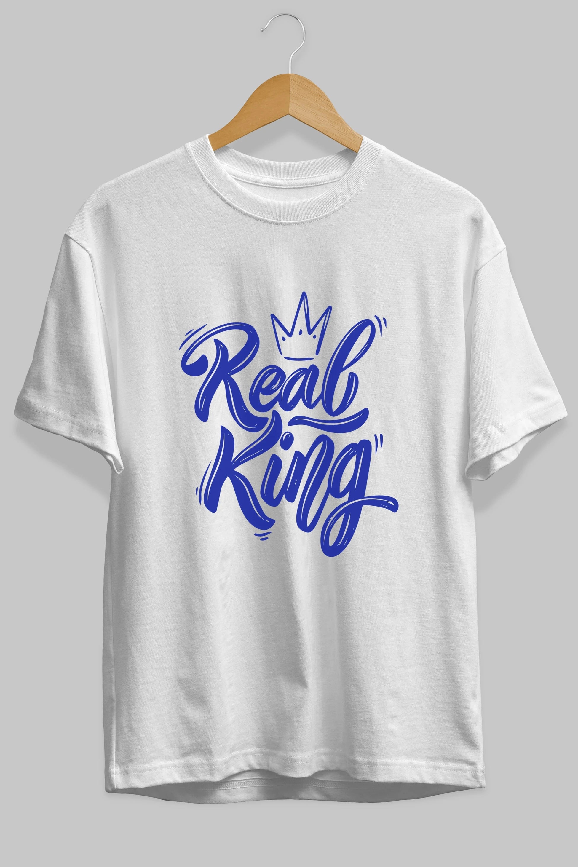 Real King Yazılı Ön Baskılı Oversize t-shirt Erkek Kadın Unisex