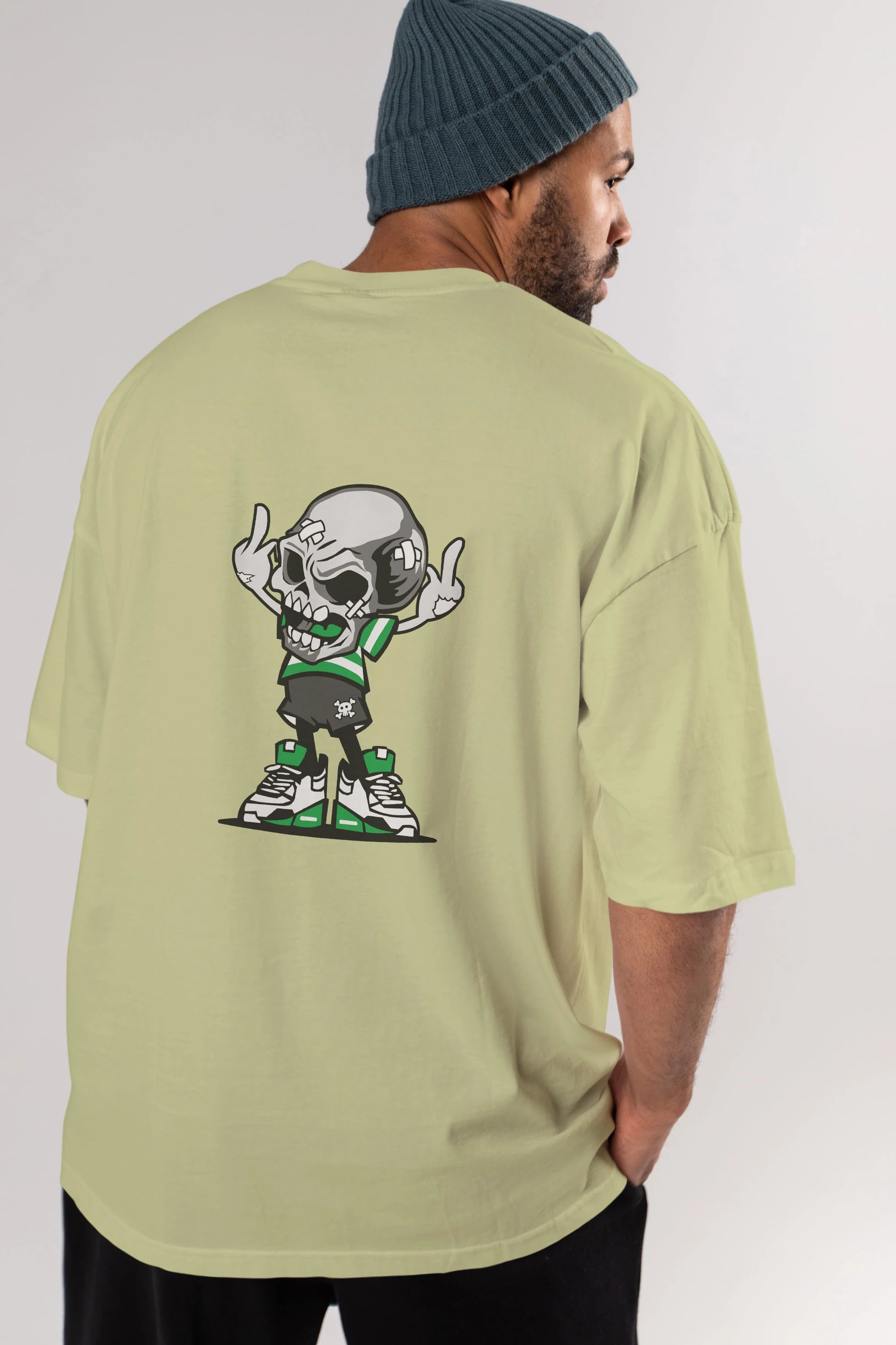 Skull F Hand Arka Baskılı Oversize t-shirt Erkek Kadın Unisex %100 Pamuk tişort