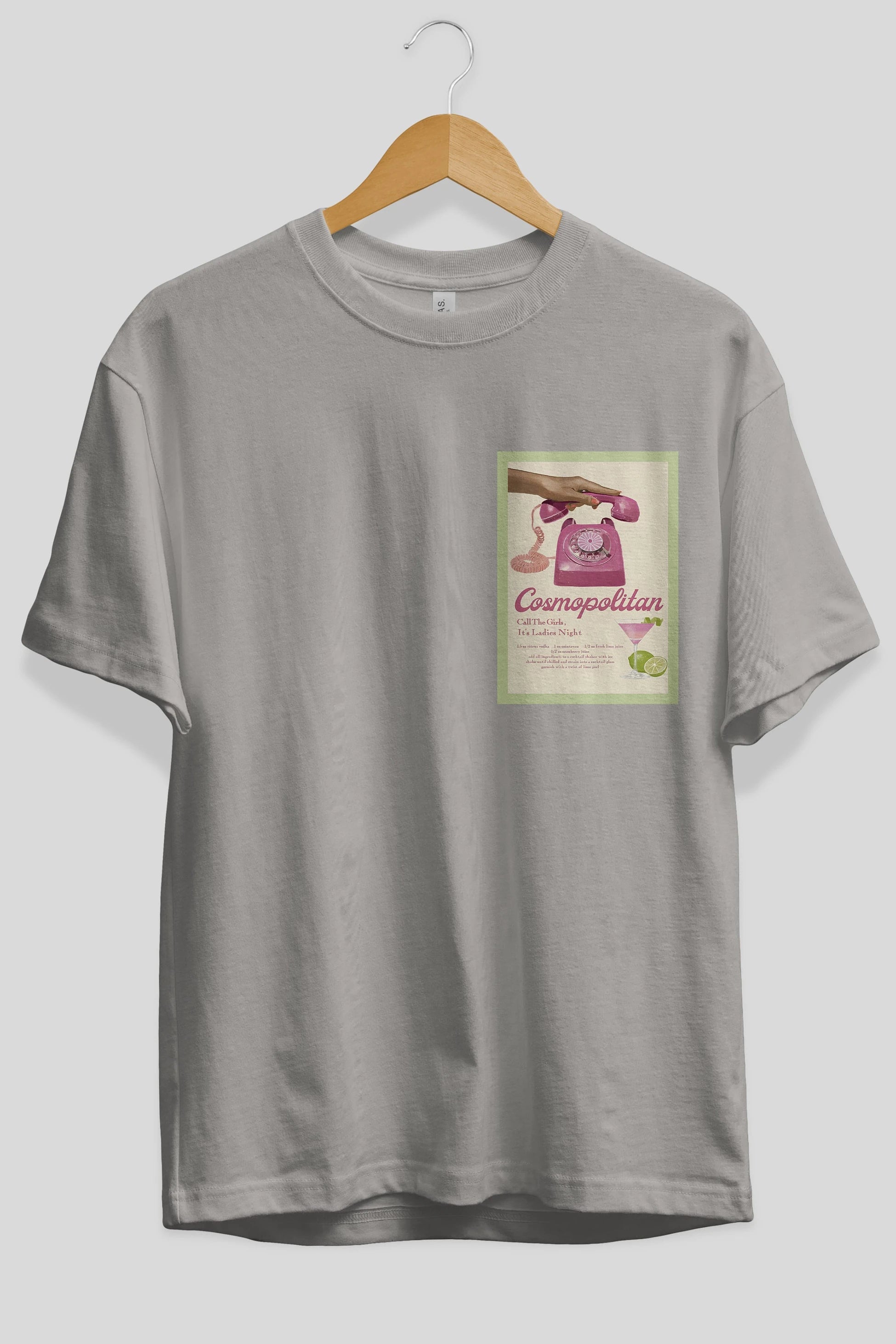 Cosmopolitan 5 Ön Sol Baskılı Oversize t-shirt Erkek Kadın Unisex %100 Pamuk Bisiklet Yaka tişort