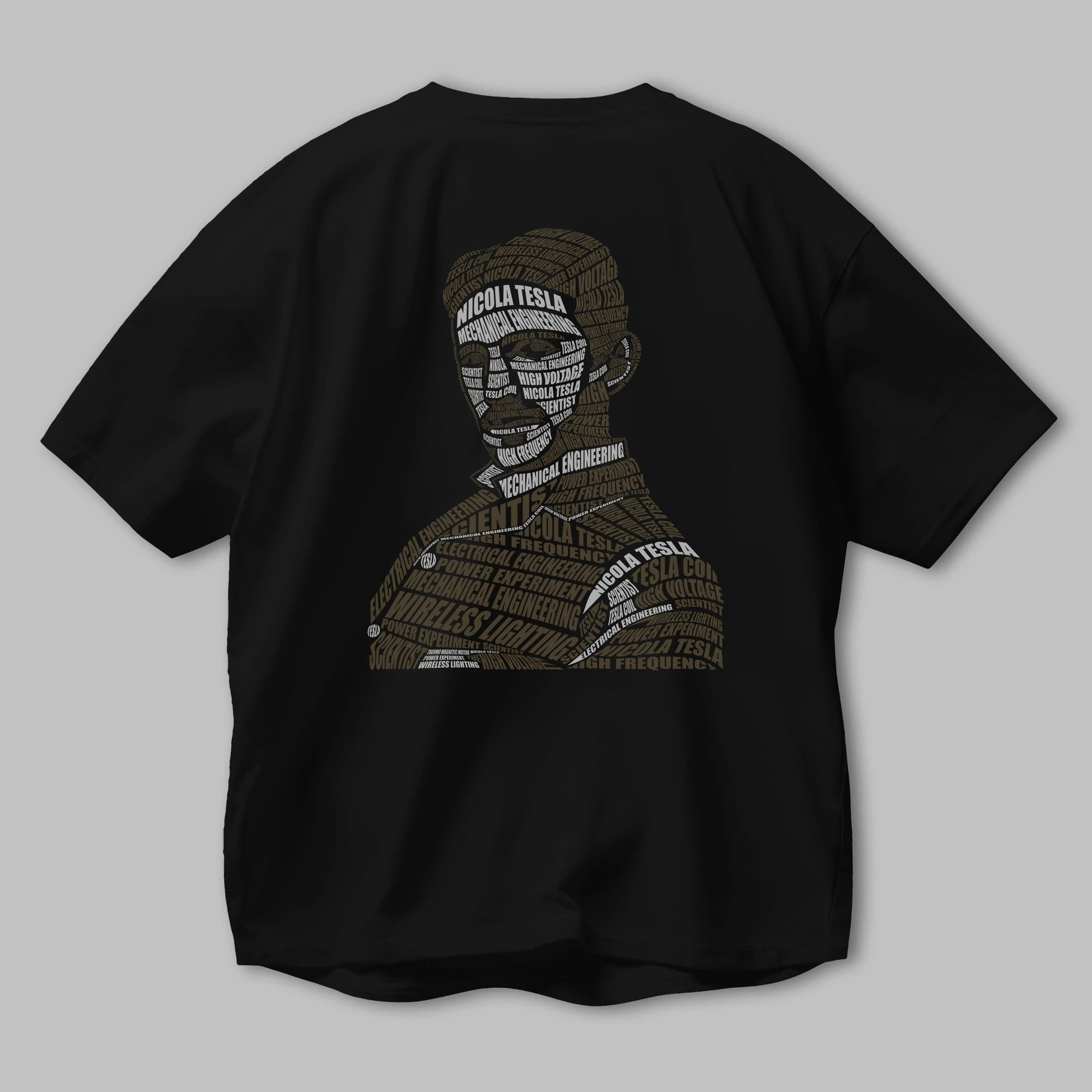 Nikola Tesla Calligram Arka Baskılı Oversize t-shirt %100 pamuk Erkek Kadın Unisex