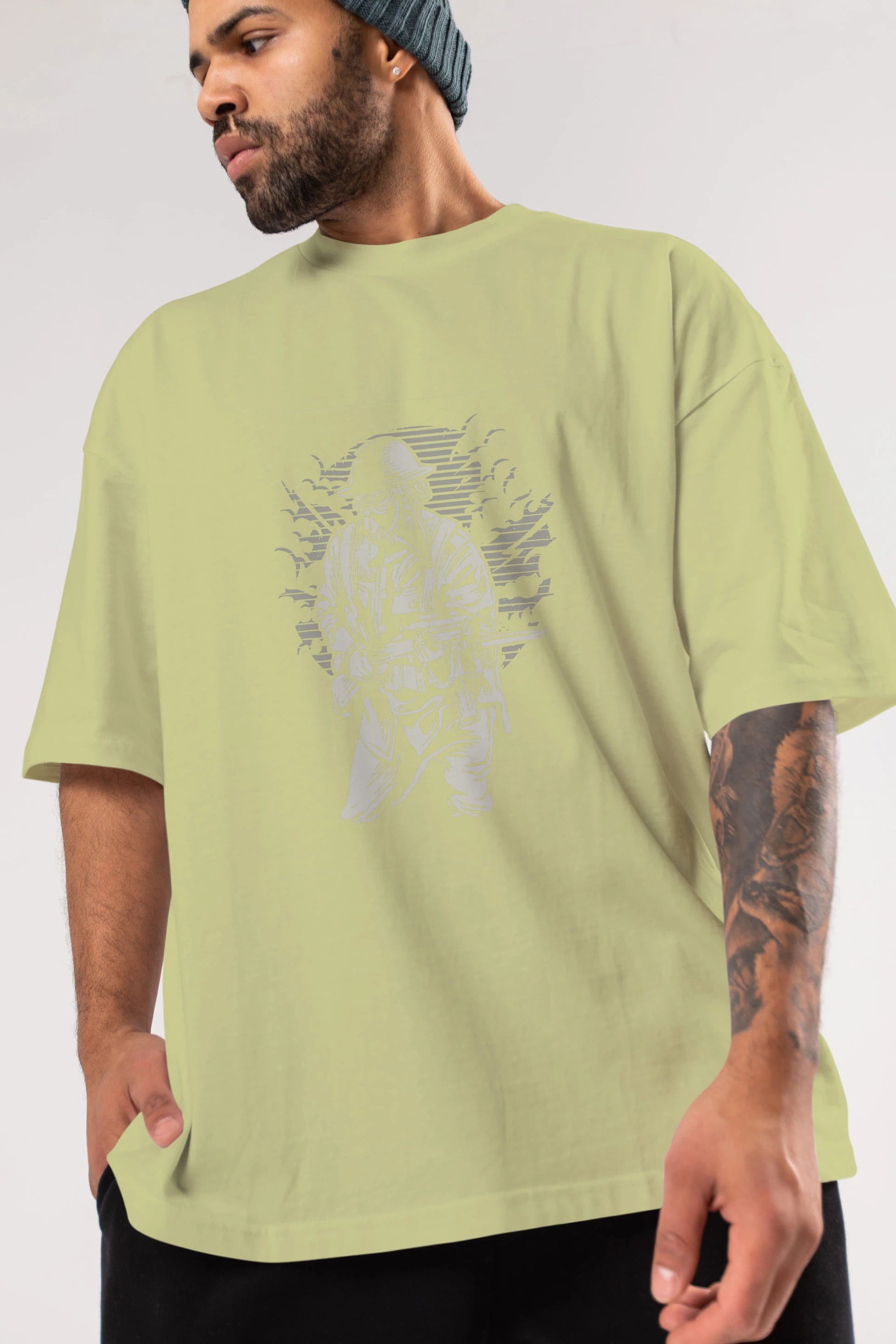 Steampunk Style Soldier Ön Baskılı Oversize t-shirt Erkek Kadın Unisex %100 Pamuk tişort
