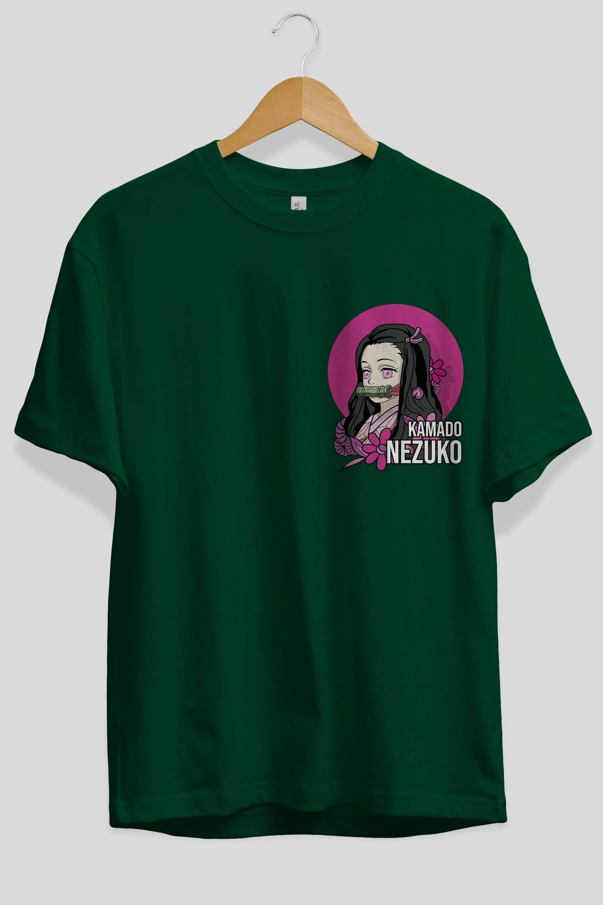 Nezuko Kamado 2 Ön Sol Baskılı Oversize t-shirt Erkek Kadın Unisex %100 Pamuk Bisiklet Yaka tişort