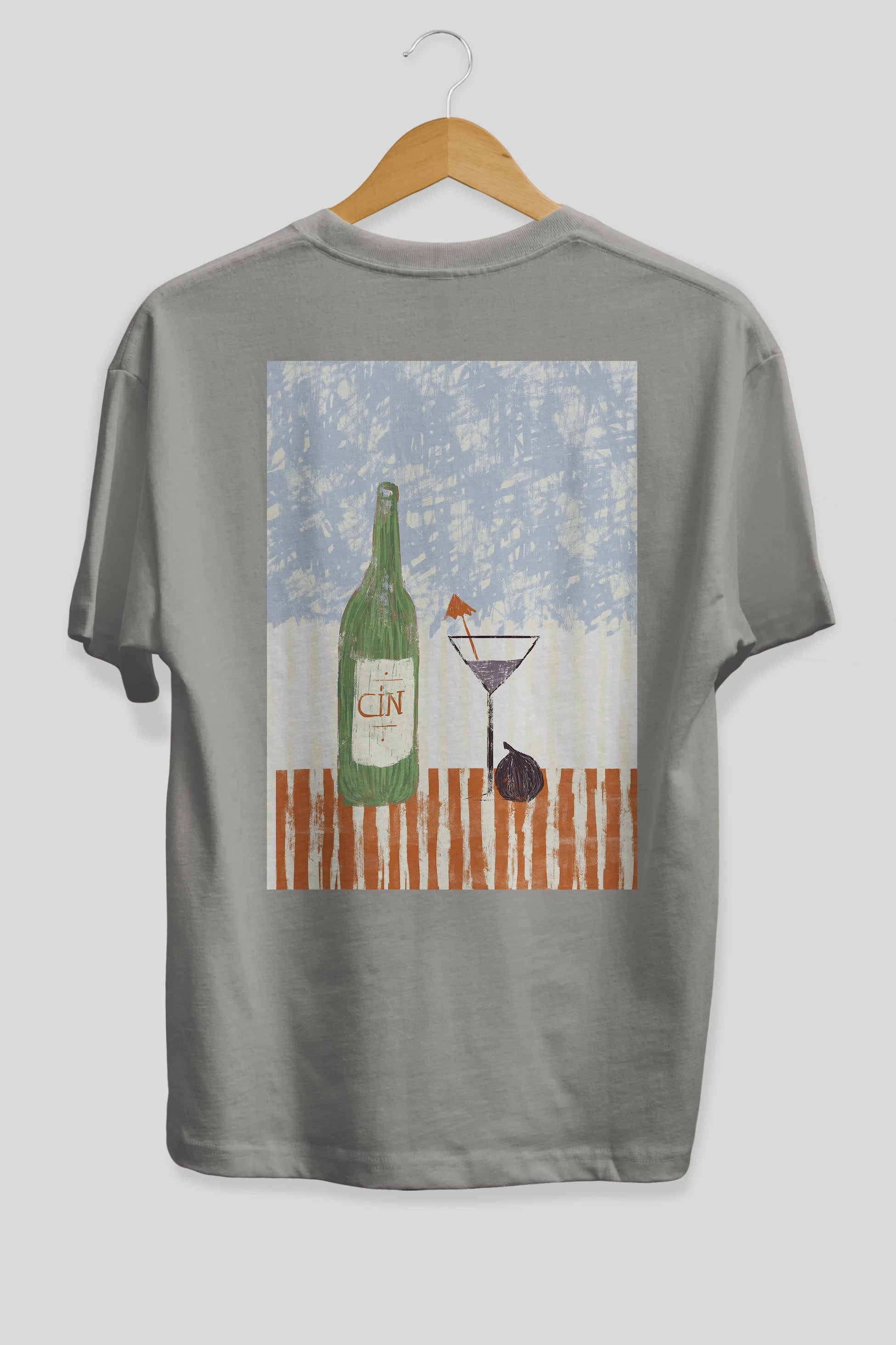 Gin Arka Baskılı Oversize t-shirt Erkek Kadın Unisex %100 Pamuk Bisiklet Yaka tişort