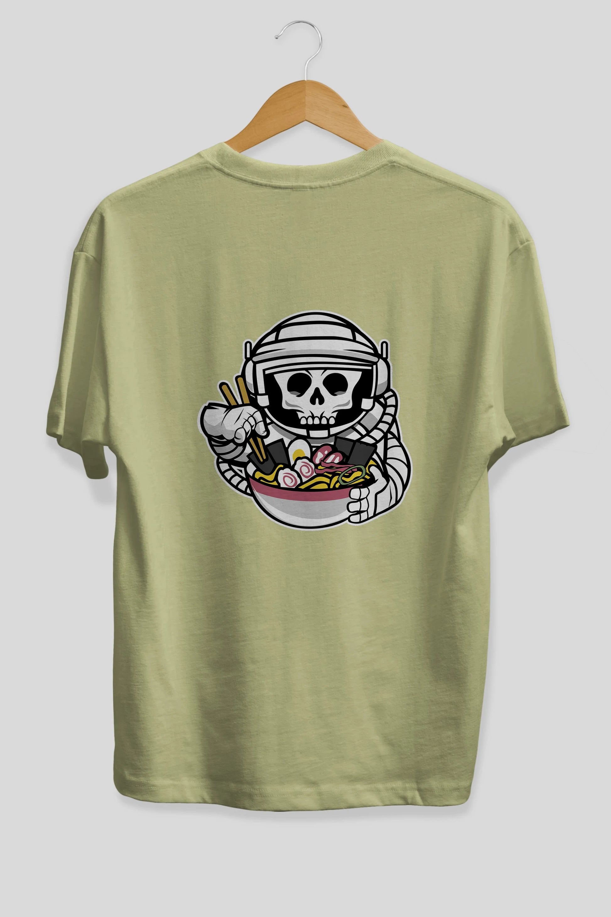 Astronaut Ramen Arka Baskılı Oversize t-shirt Erkek Kadın Unisex %100 Pamuk tişort