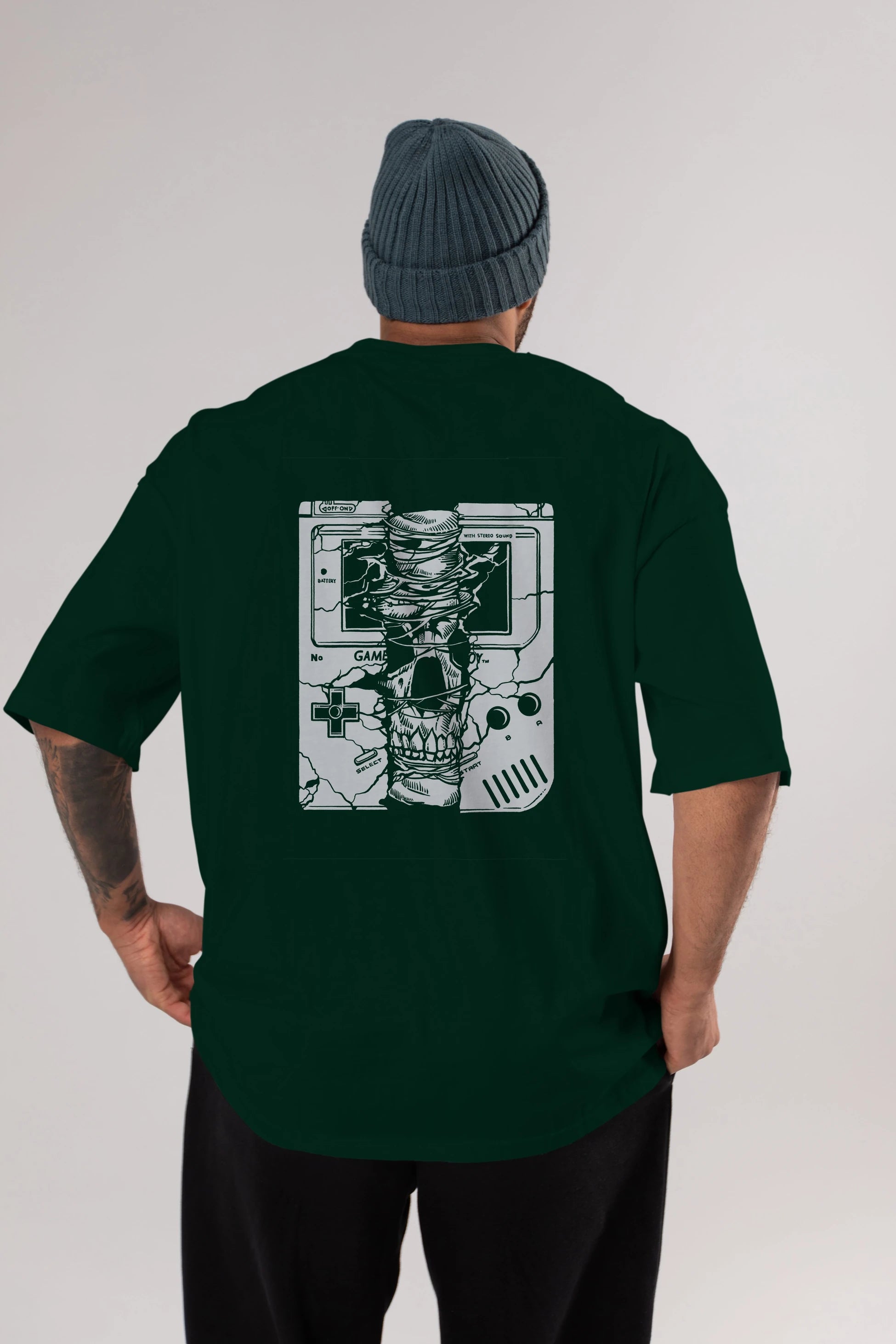 Gameboy Skull Arka Baskılı Oversize t-shirt Erkek Kadın Unisex %100 Pamuk