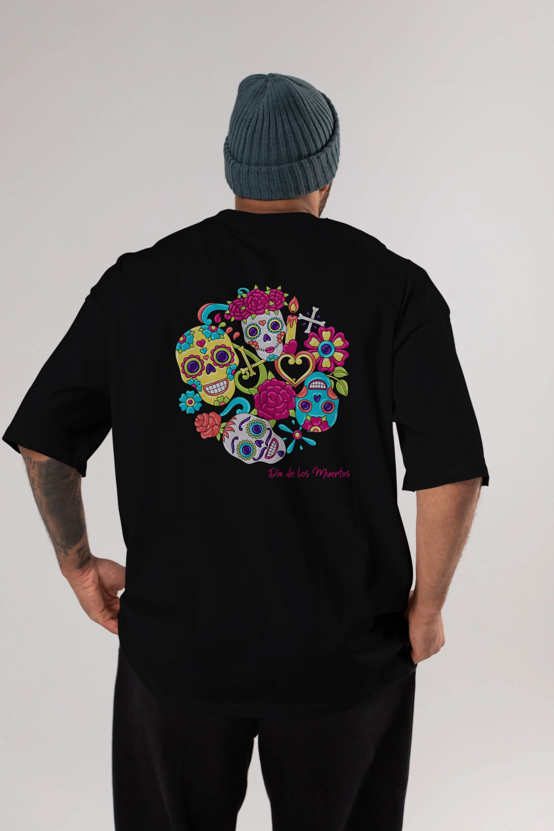 Dia de los Muertos Arka Baskılı Oversize t-shirt Erkek Kadın Unisex