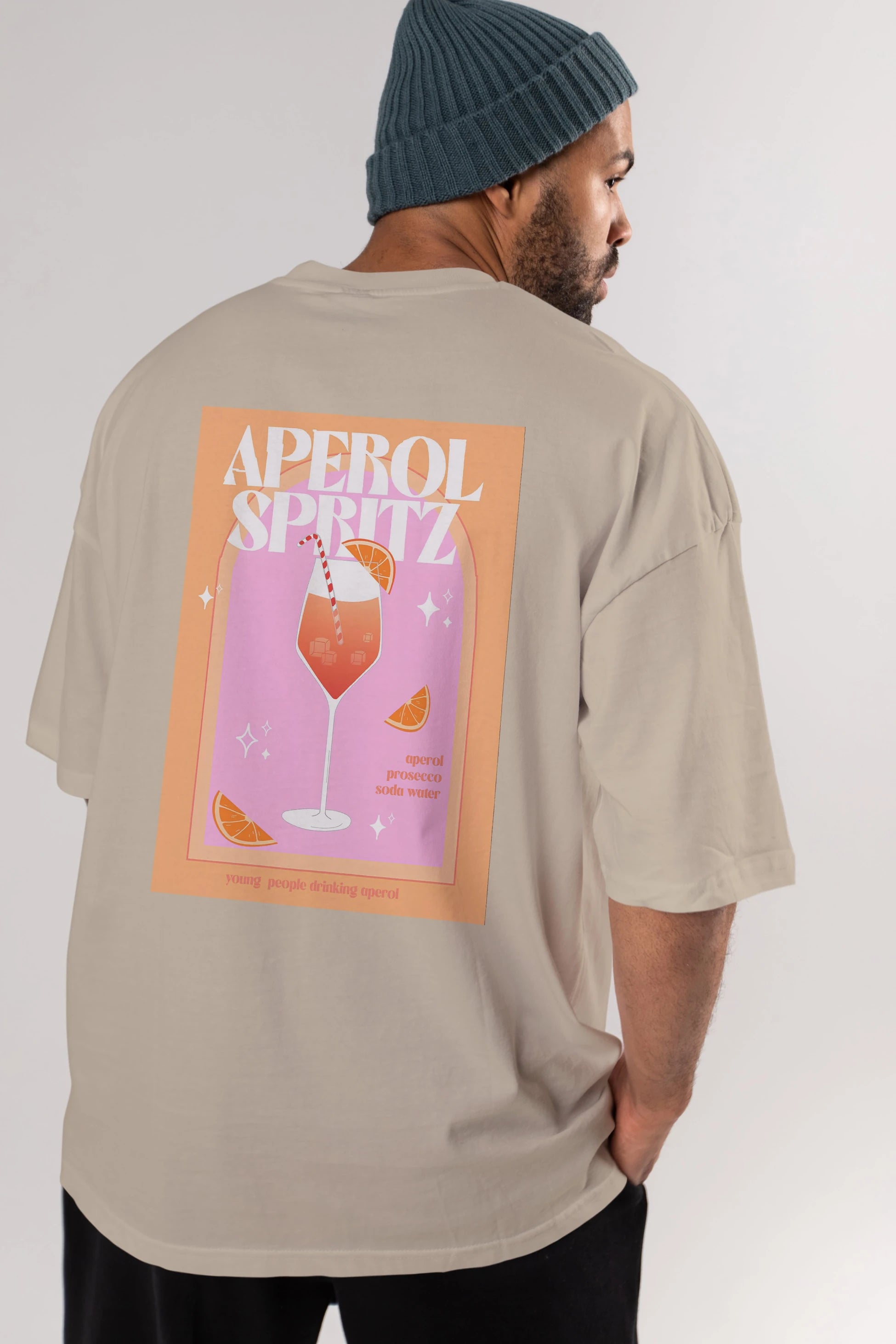Aperol Spritz 2 Arka Baskılı Oversize t-shirt Erkek Kadın Unisex %100 Pamuk Bisiklet Yaka tişort