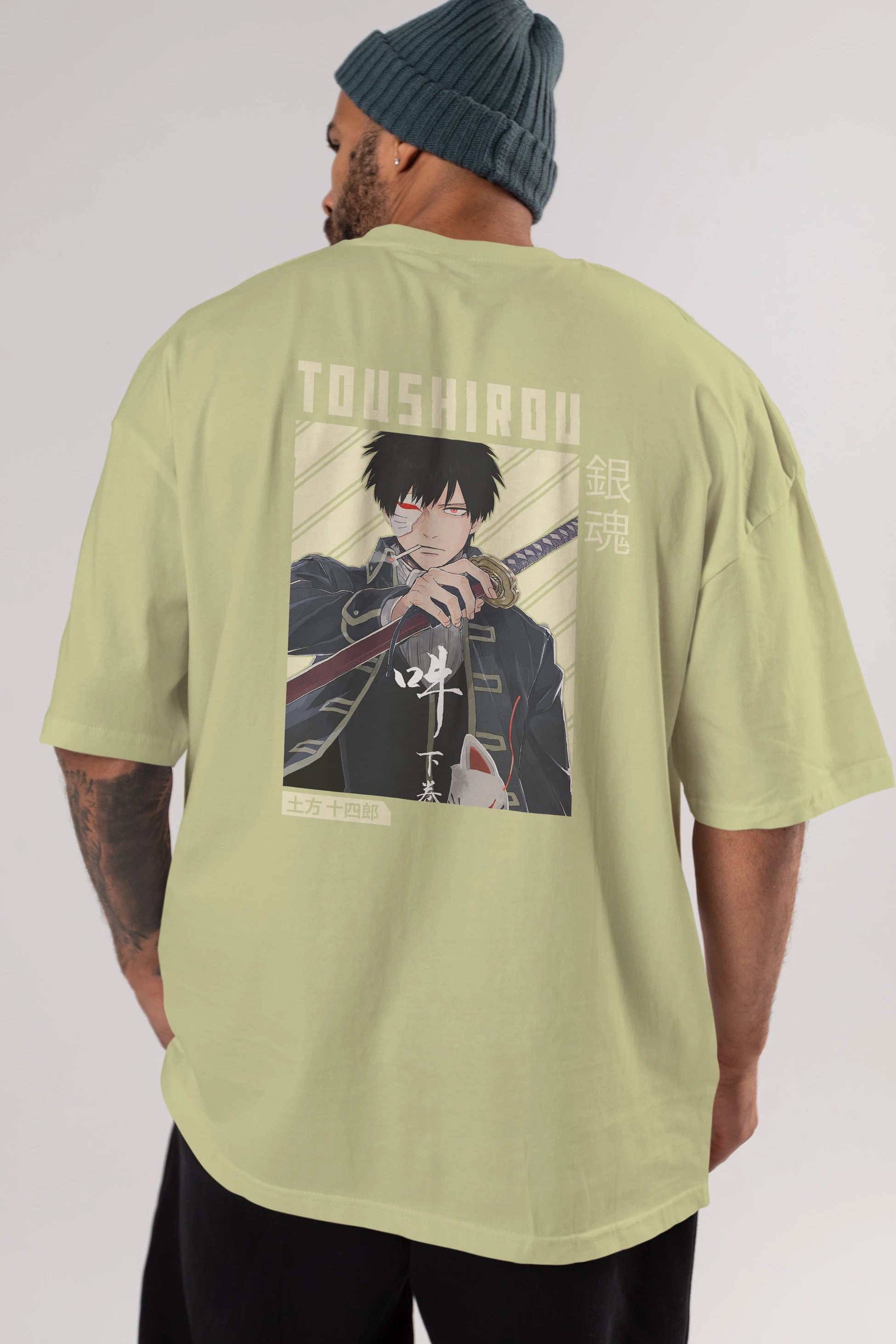 Toushirou Hijikata Anime Arka Baskılı Oversize t-shirt Erkek Kadın Unisex